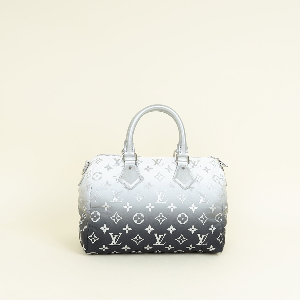 Louis Vuitton Frost Gardiant Silver Monogram Nylon Gradient Snow Speedy Bandouliere 25 Bag