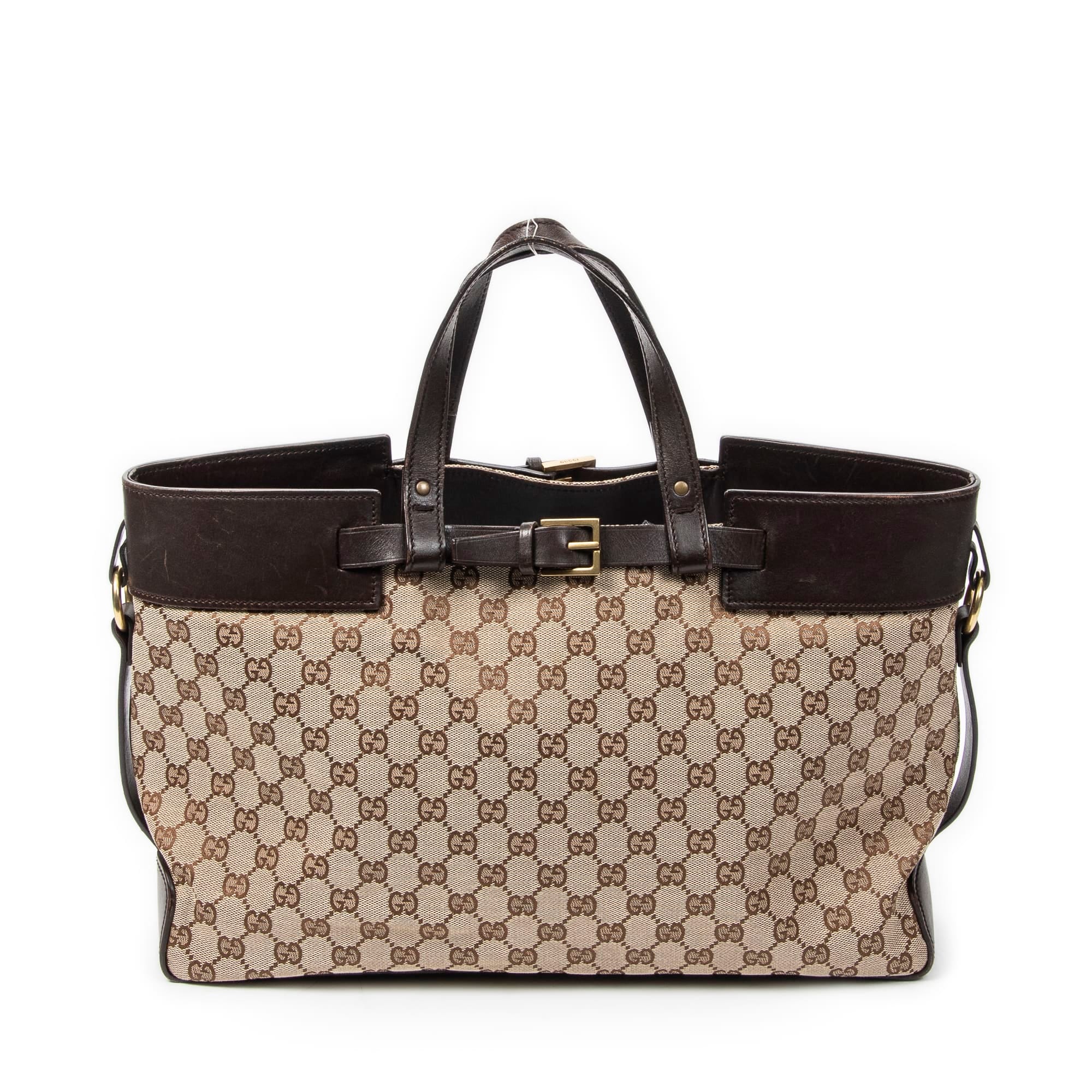Gucci Beige/Brown Canvas Horizontal Belt Tote ABC3756