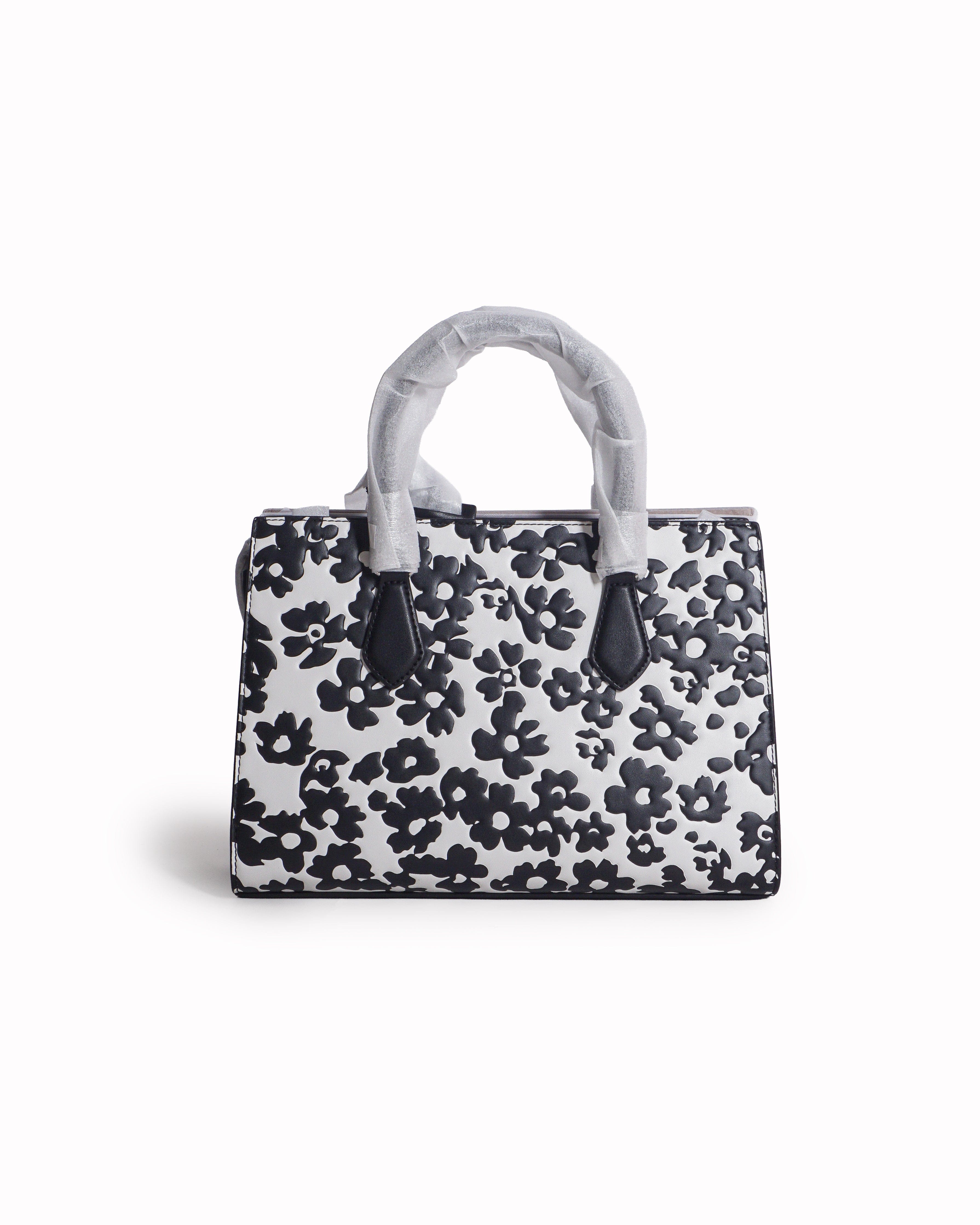 Michael Kors Black & White Floral Medium Pratt Satchel Tote
