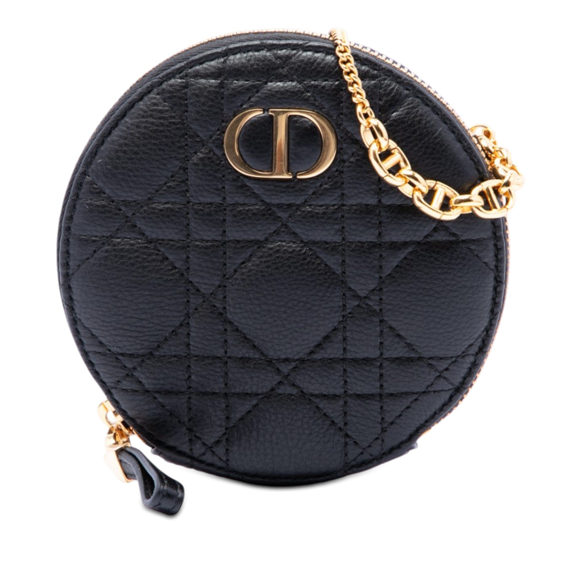 Dior Calfskin Cannage Round Caro Pouch with Chain