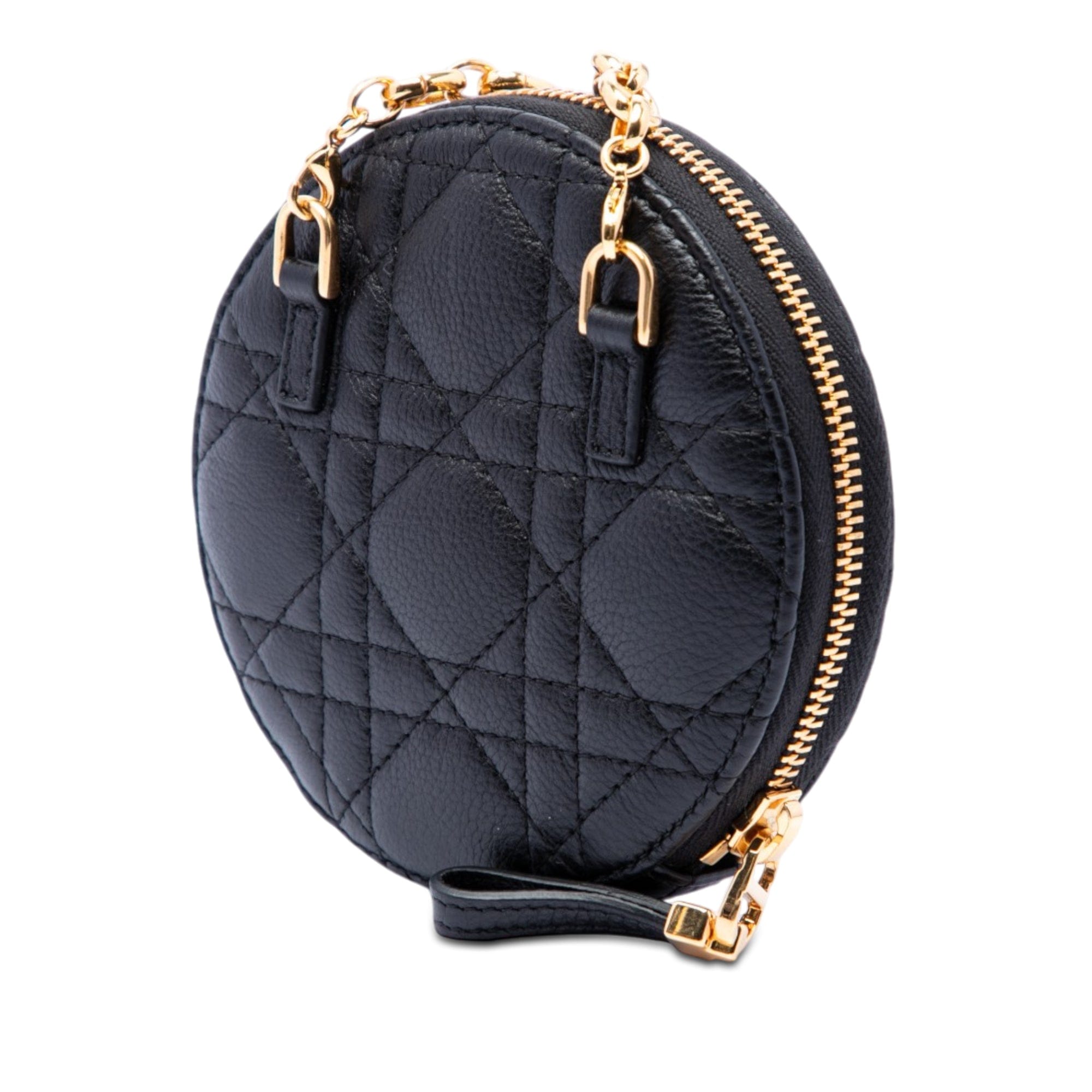 Dior Calfskin Cannage Round Caro Pouch with Chain
