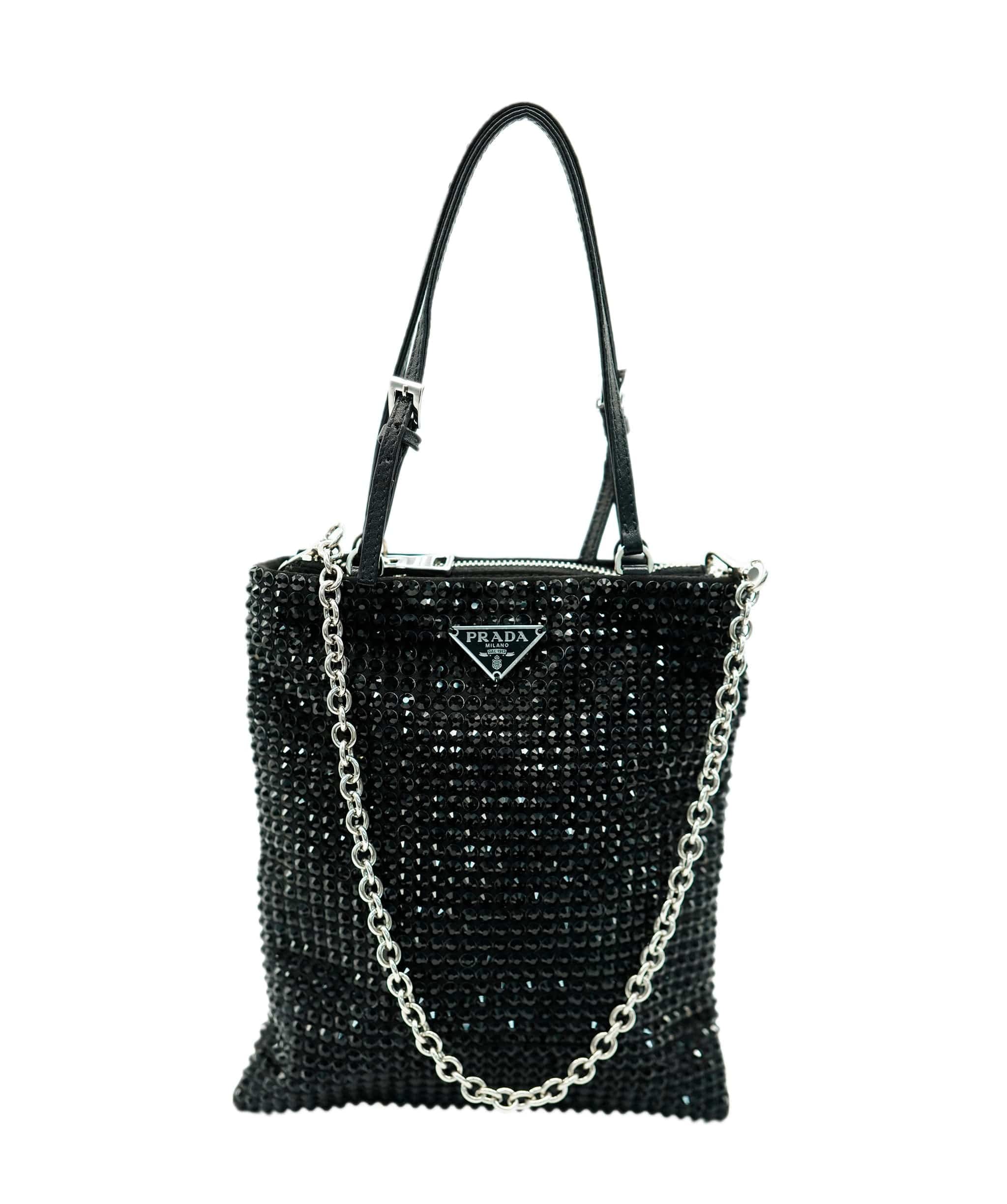 Prada Black Crystal Embellished Logo Chain Crossbody Bag ALC2185