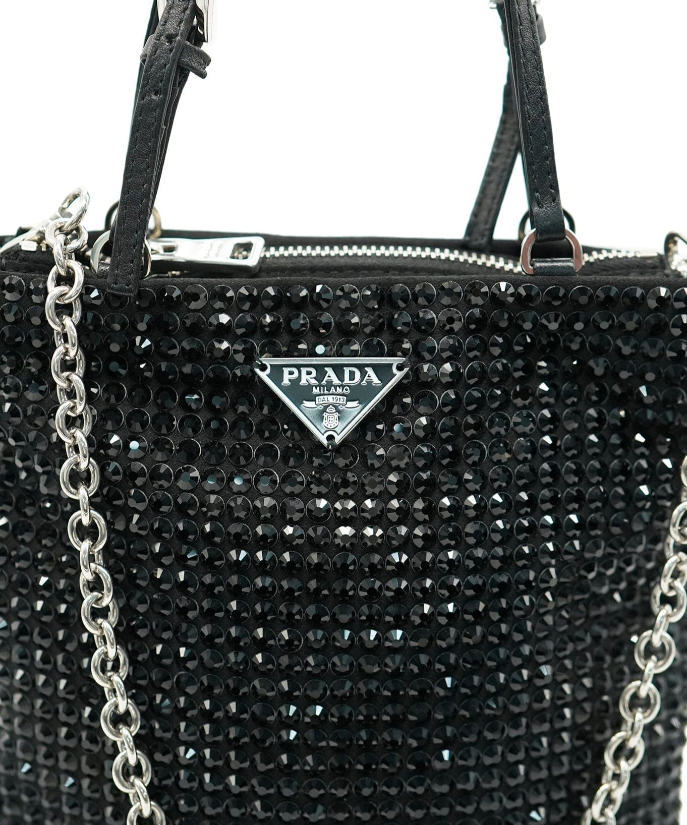 Prada Black Crystal Embellished Logo Chain Crossbody Bag ALC2185