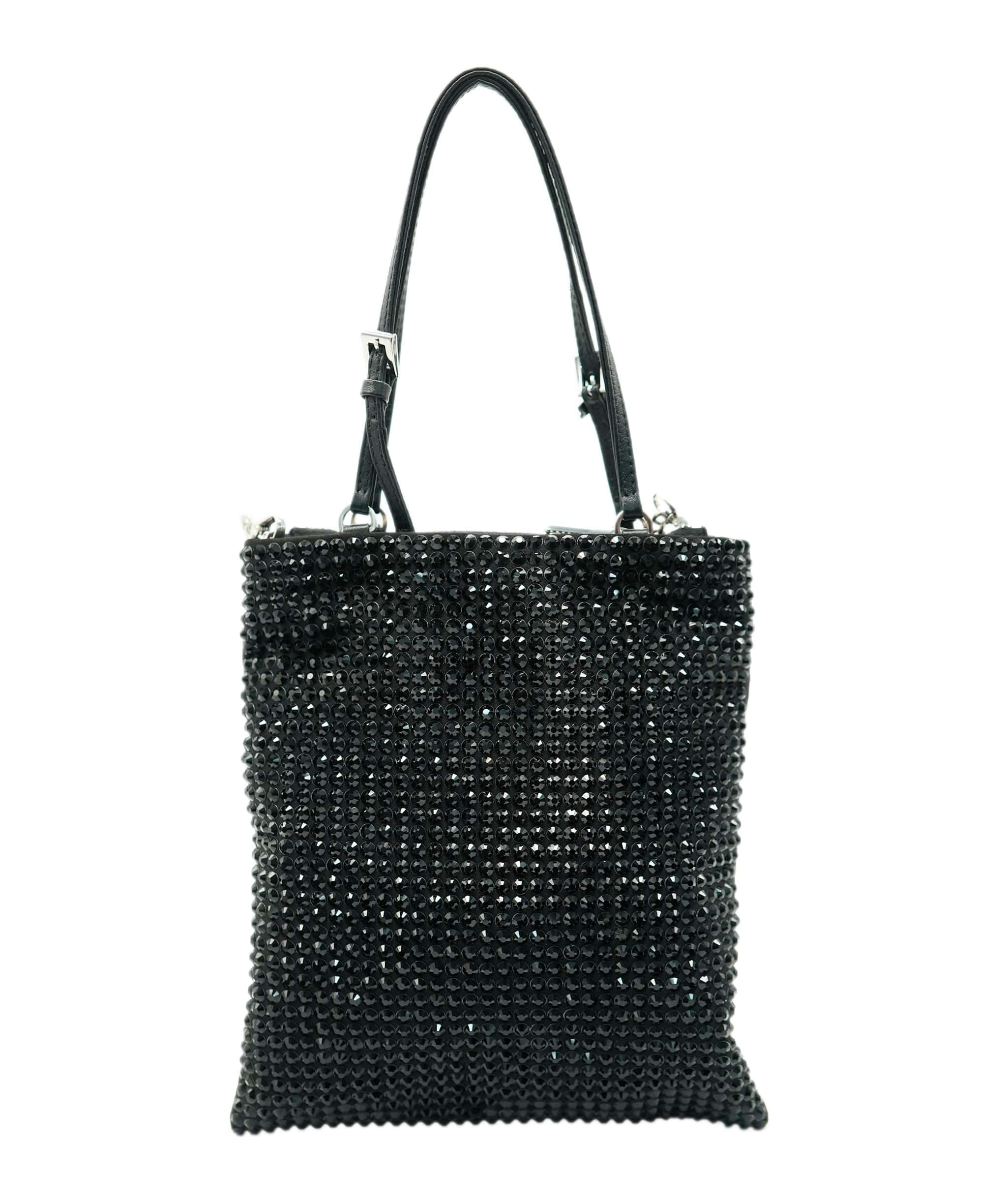 Prada Black Crystal Embellished Logo Chain Crossbody Bag ALC2185
