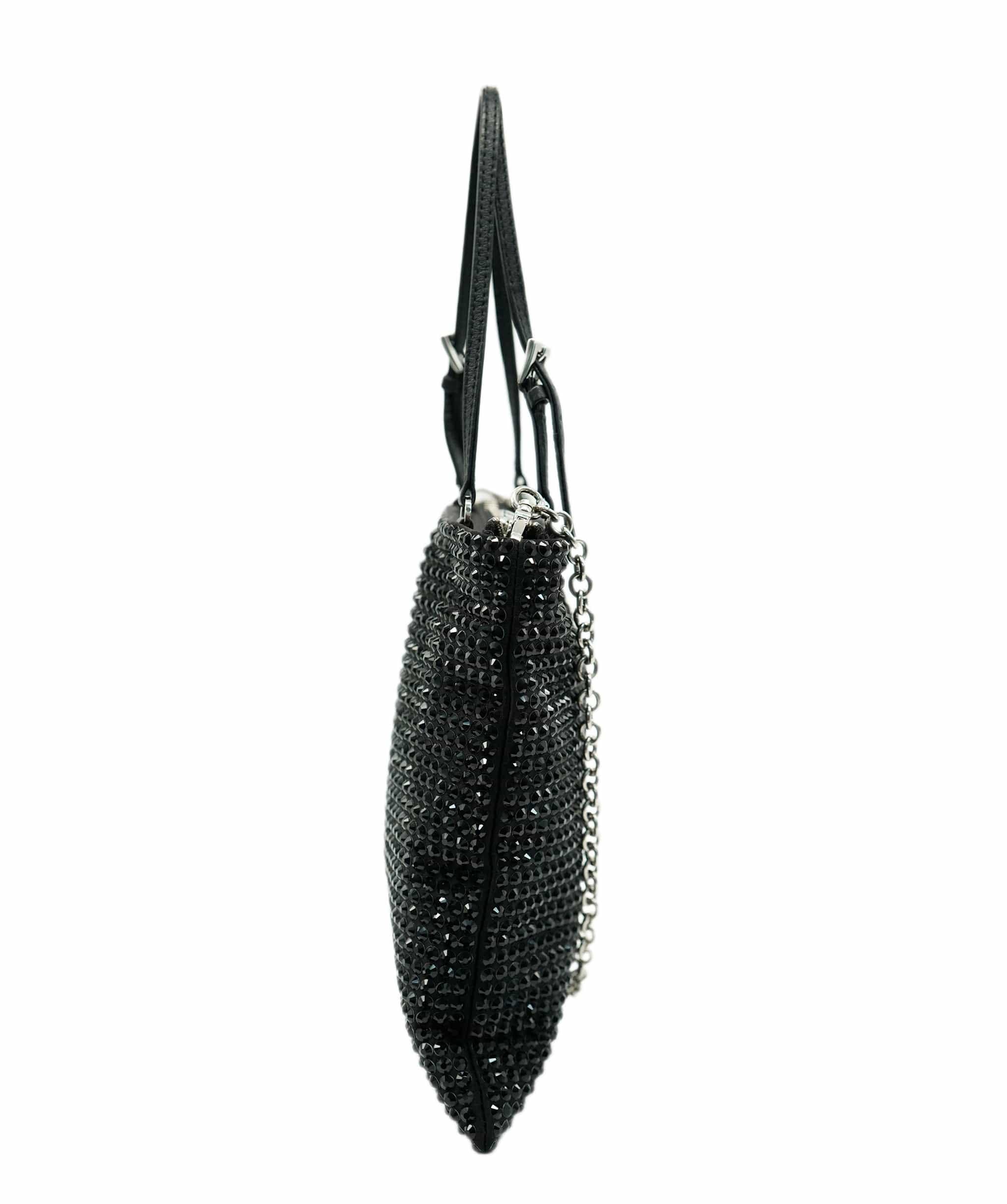 Prada Black Crystal Embellished Logo Chain Crossbody Bag ALC2185