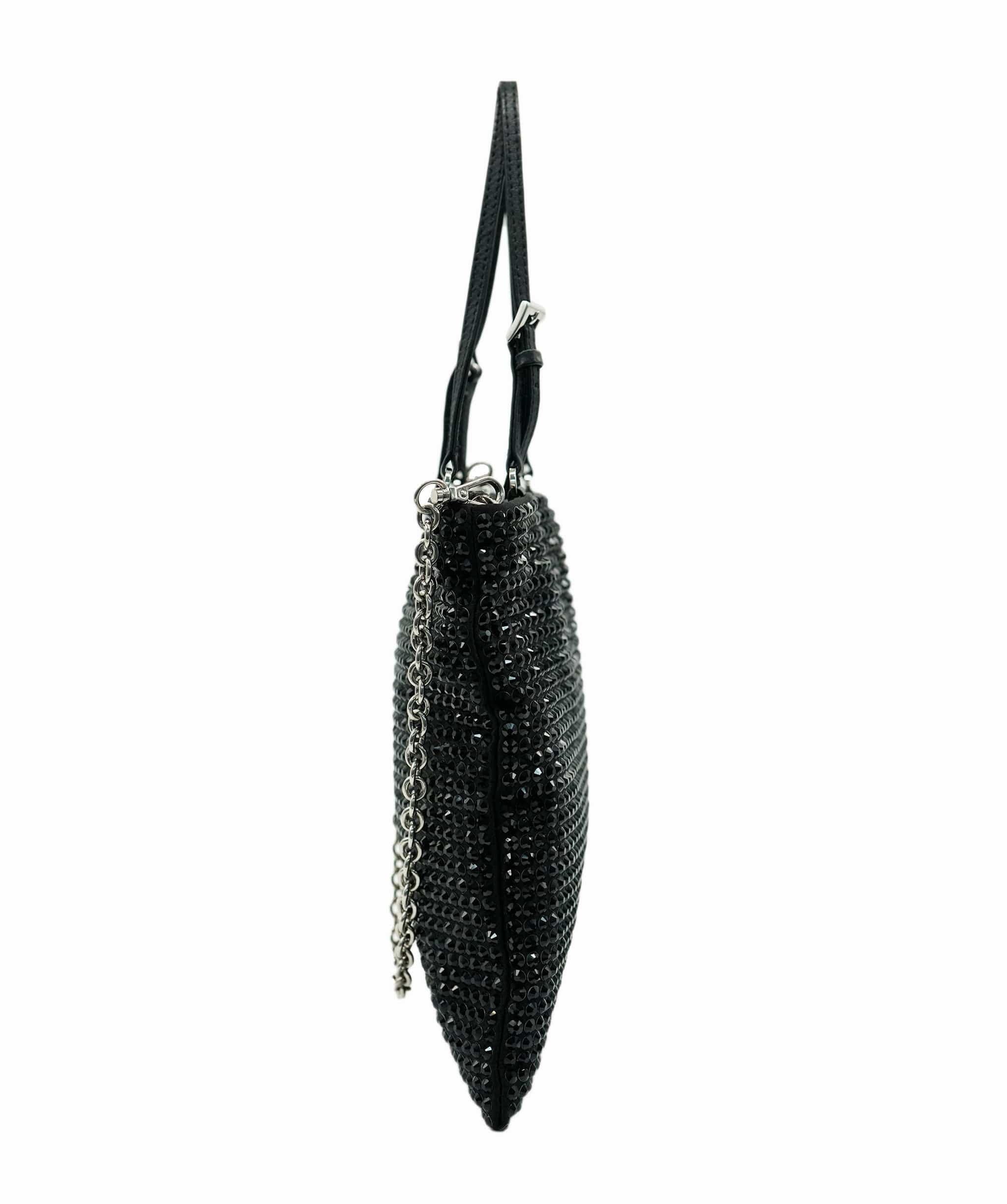 Prada Black Crystal Embellished Logo Chain Crossbody Bag ALC2185