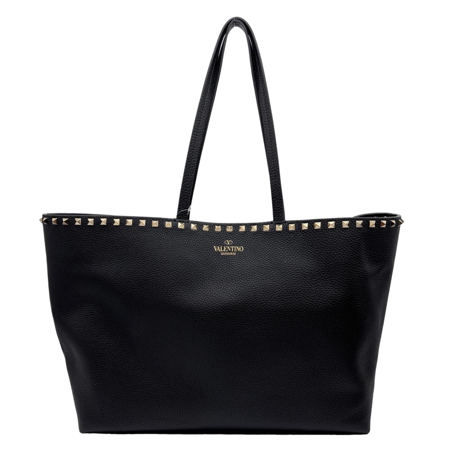 VALENTINO Garavani Rockstud Grained Calfskin Leather Shopping Tote Black