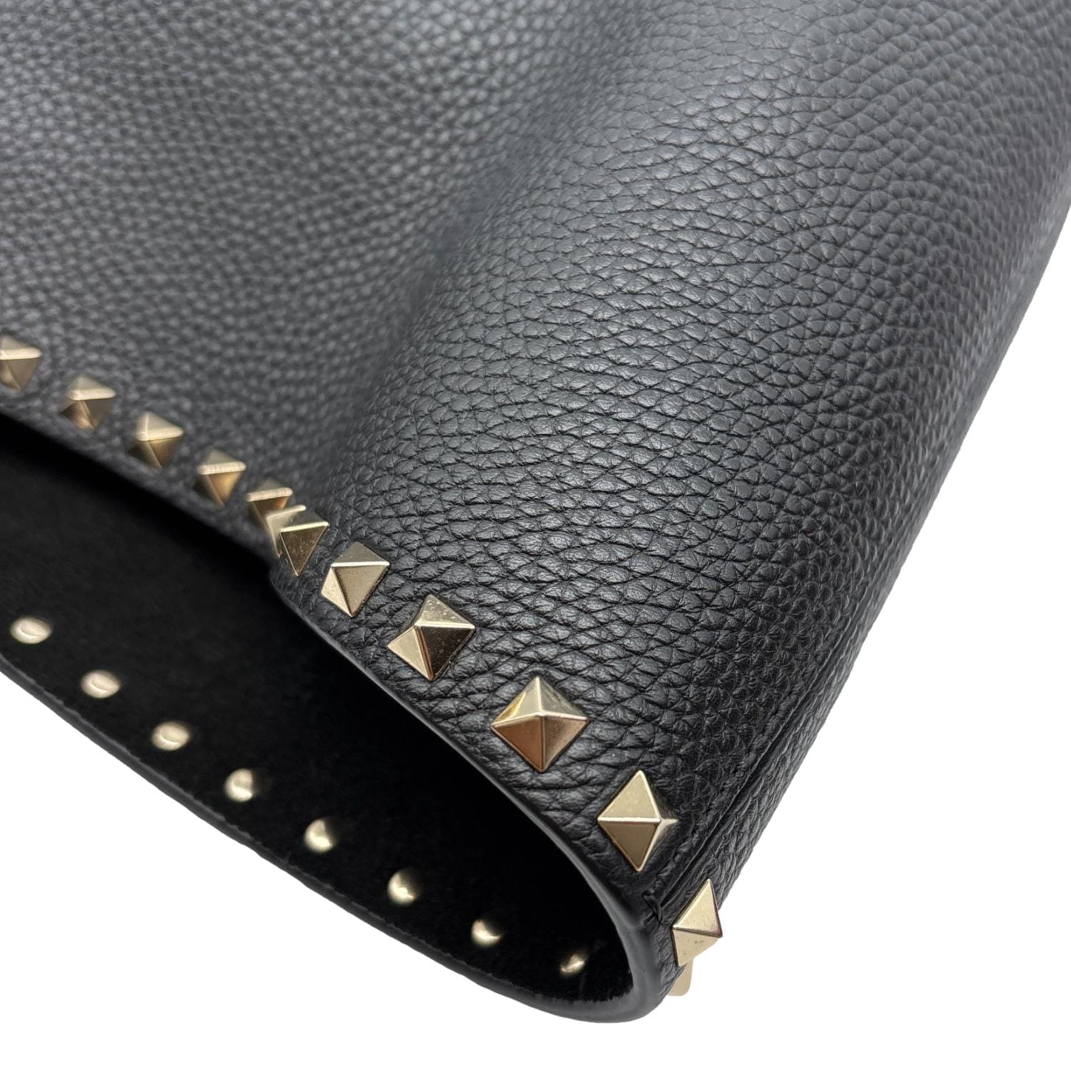 VALENTINO Garavani Rockstud Grained Calfskin Leather Shopping Tote Black