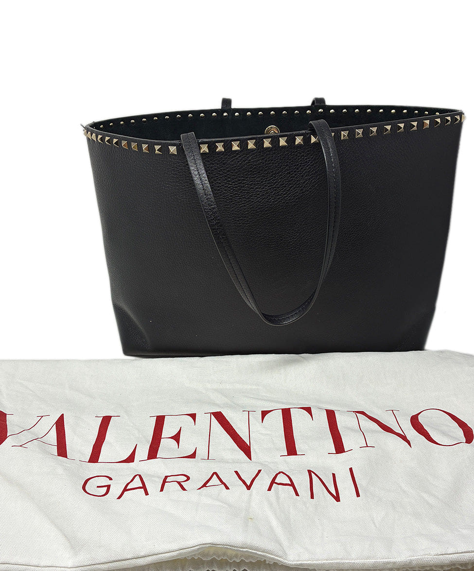 Valentino Rockstud Black Leather Tote W/Dust Bag