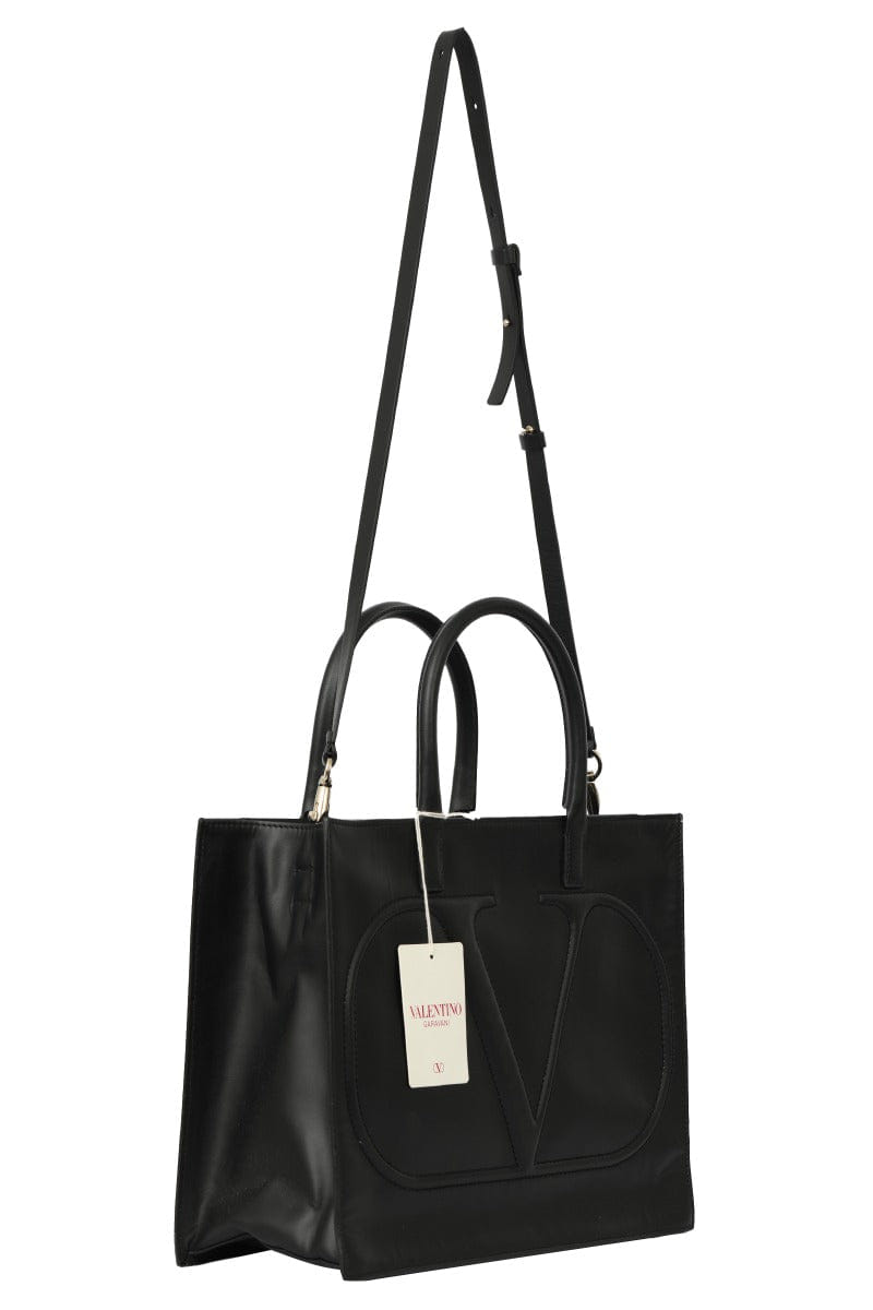 Valentino Black Leather V Logo Tote Bag