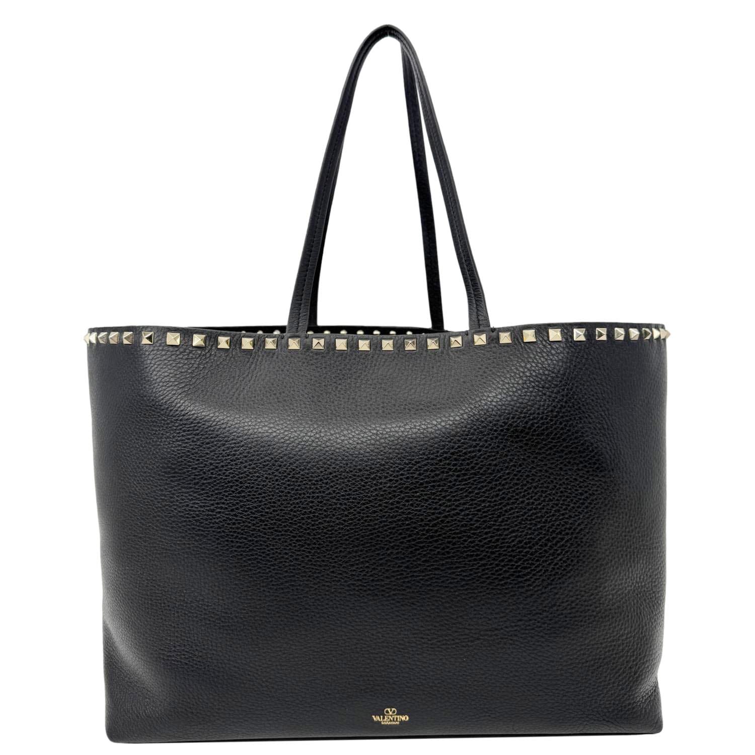 VALENTINO Garavani Rockstud Leather Shopper Tote Bag Black