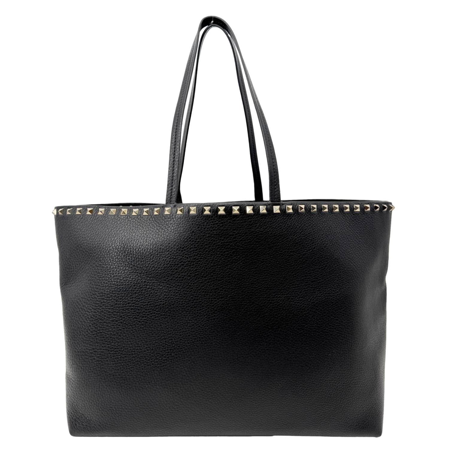 VALENTINO Garavani Rockstud Leather Shopper Tote Bag Black