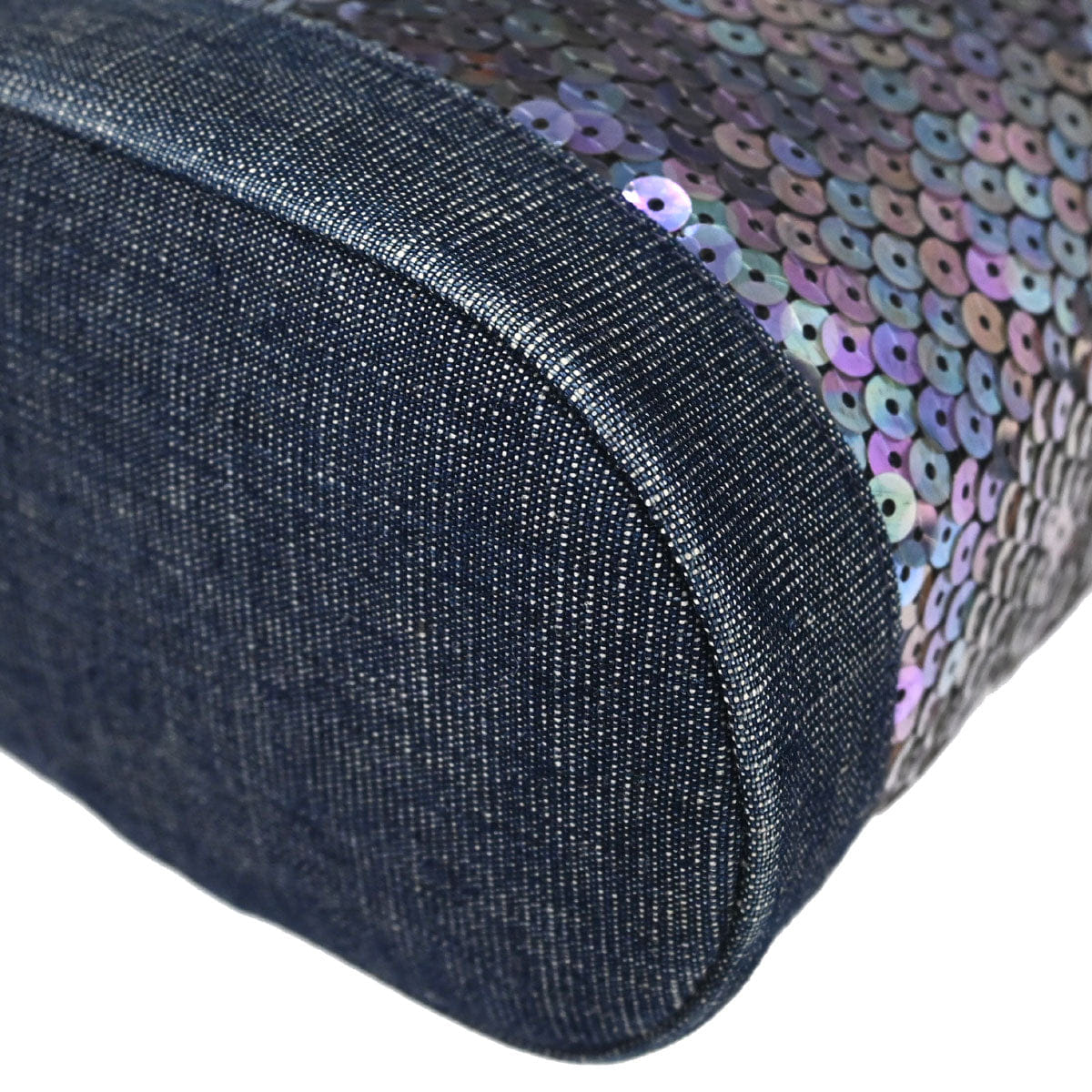 Chanel 1997 - 1999 Navy Sequins Denim Tote Bucket Drawstring Handbag