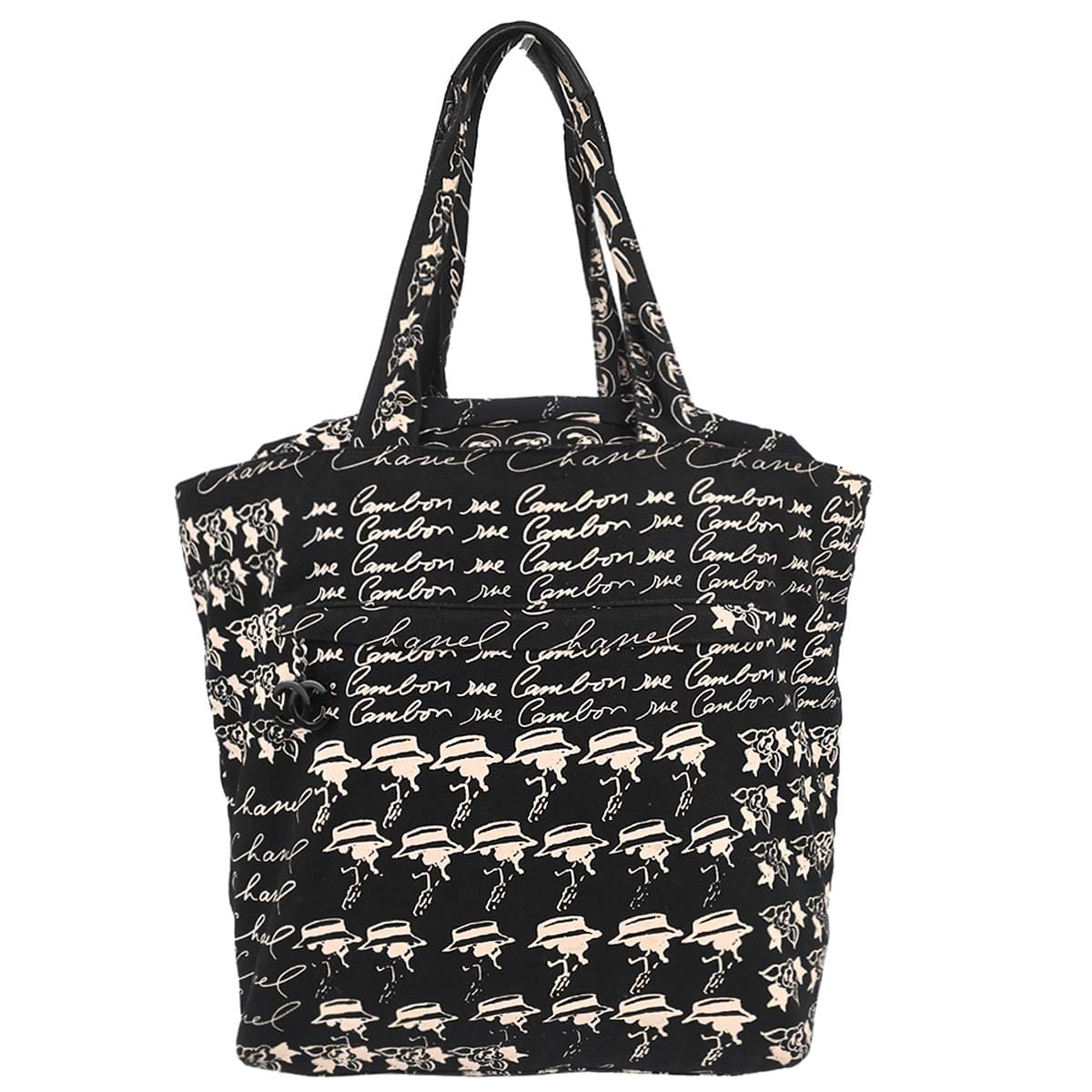 Chanel 2005 - 2006 Black Canvas Mademoiselle Camellia Drawstring Bucket Tote Handbag