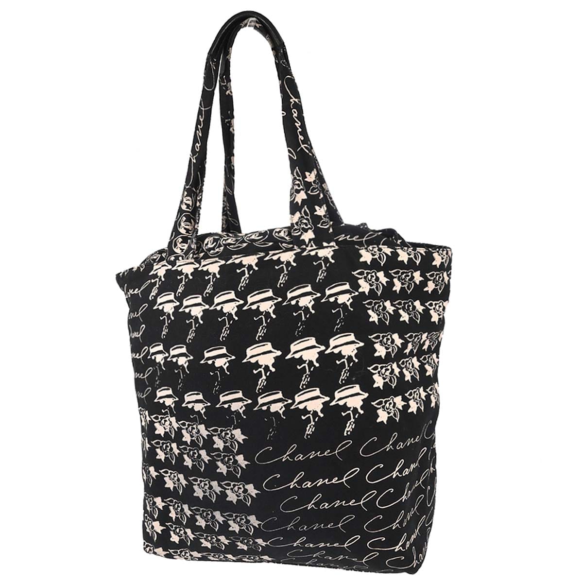 Chanel 2005 - 2006 Black Canvas Mademoiselle Camellia Drawstring Bucket Tote Handbag