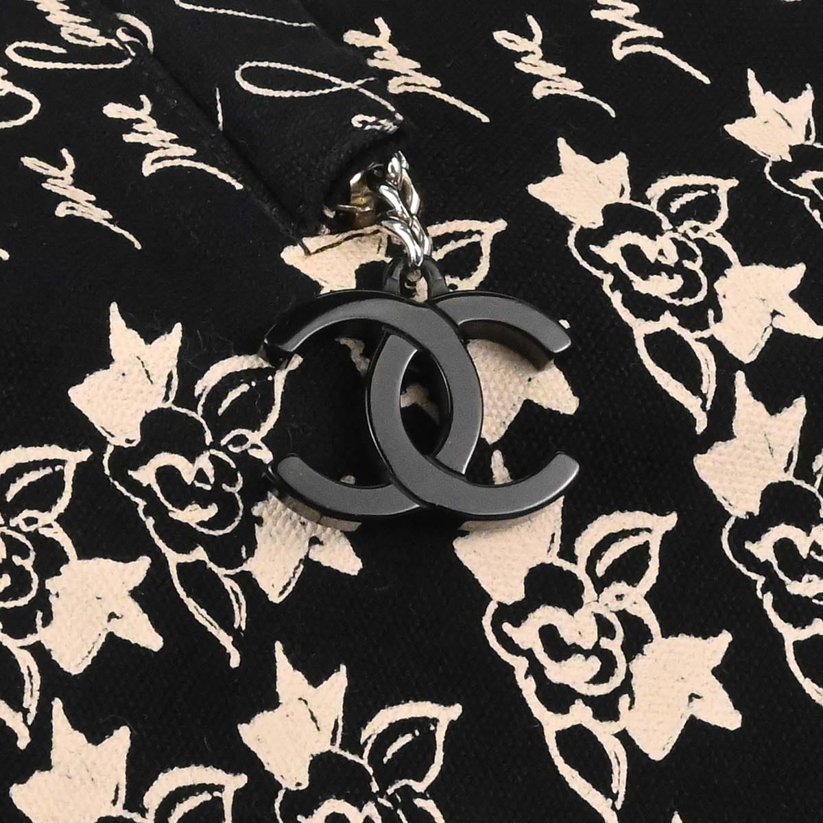 Chanel 2005 - 2006 Black Canvas Mademoiselle Camellia Drawstring Bucket Tote Handbag