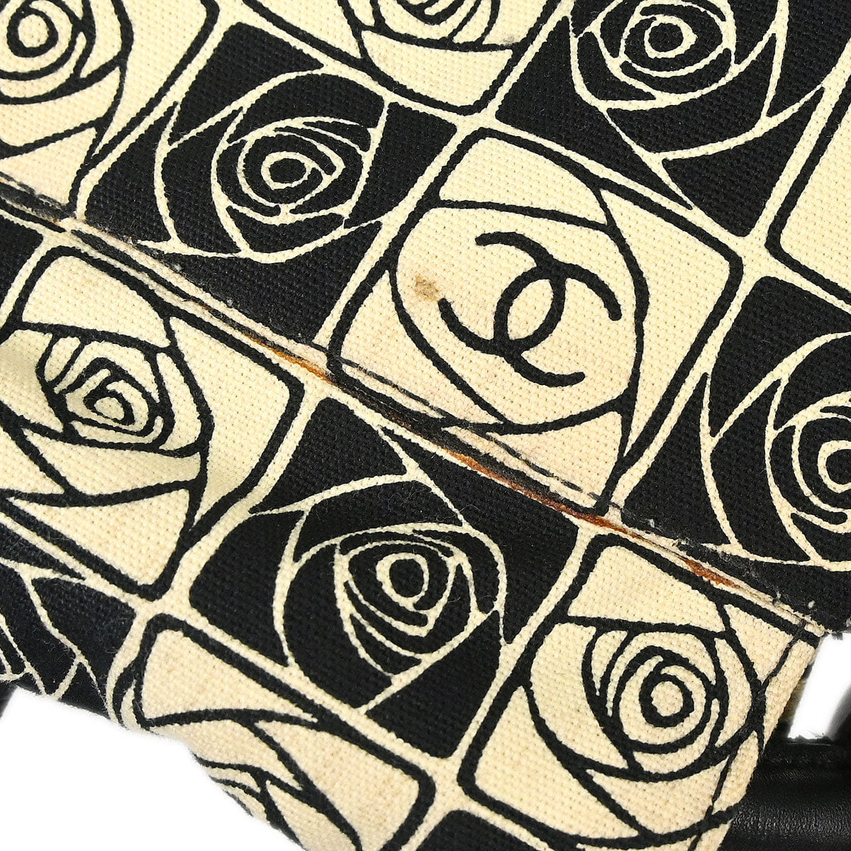 Chanel 2003 - 2004 Black Beige Canvas Coco Ball Camellia Tote Handbag