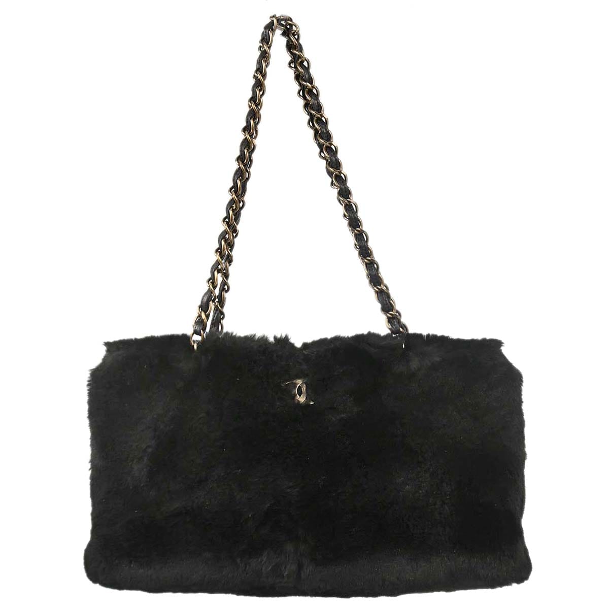 Chanel 2000 - 2001 Black Lapin Fur Tote Handbag