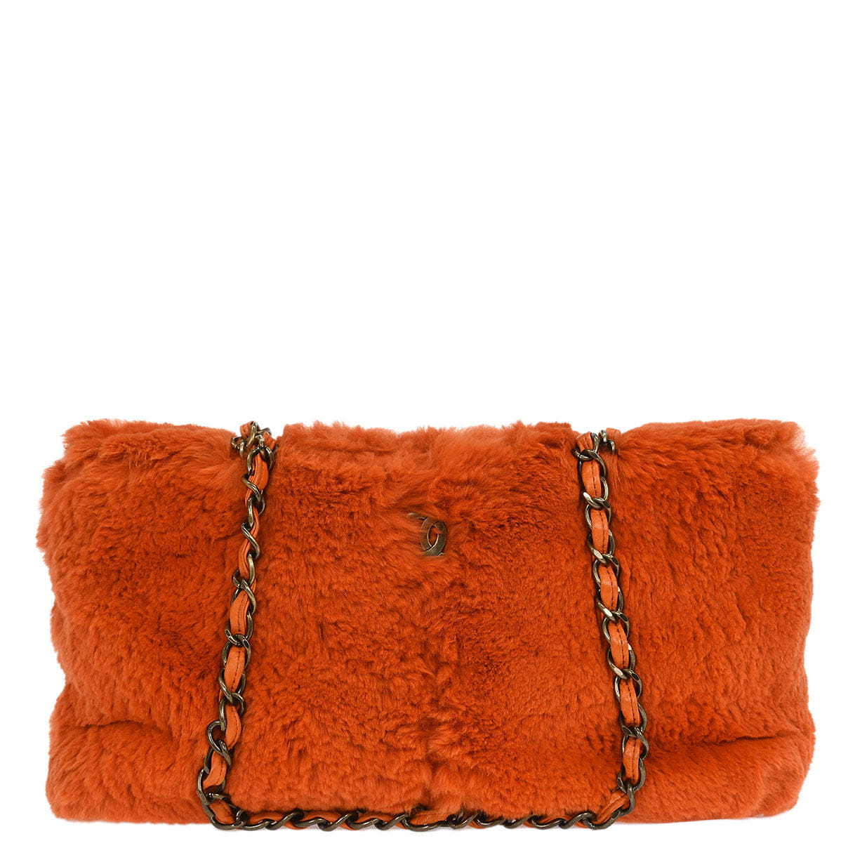 Chanel * 2000 - 2002 Orange Rabbit Fur Tote Chain Handbag