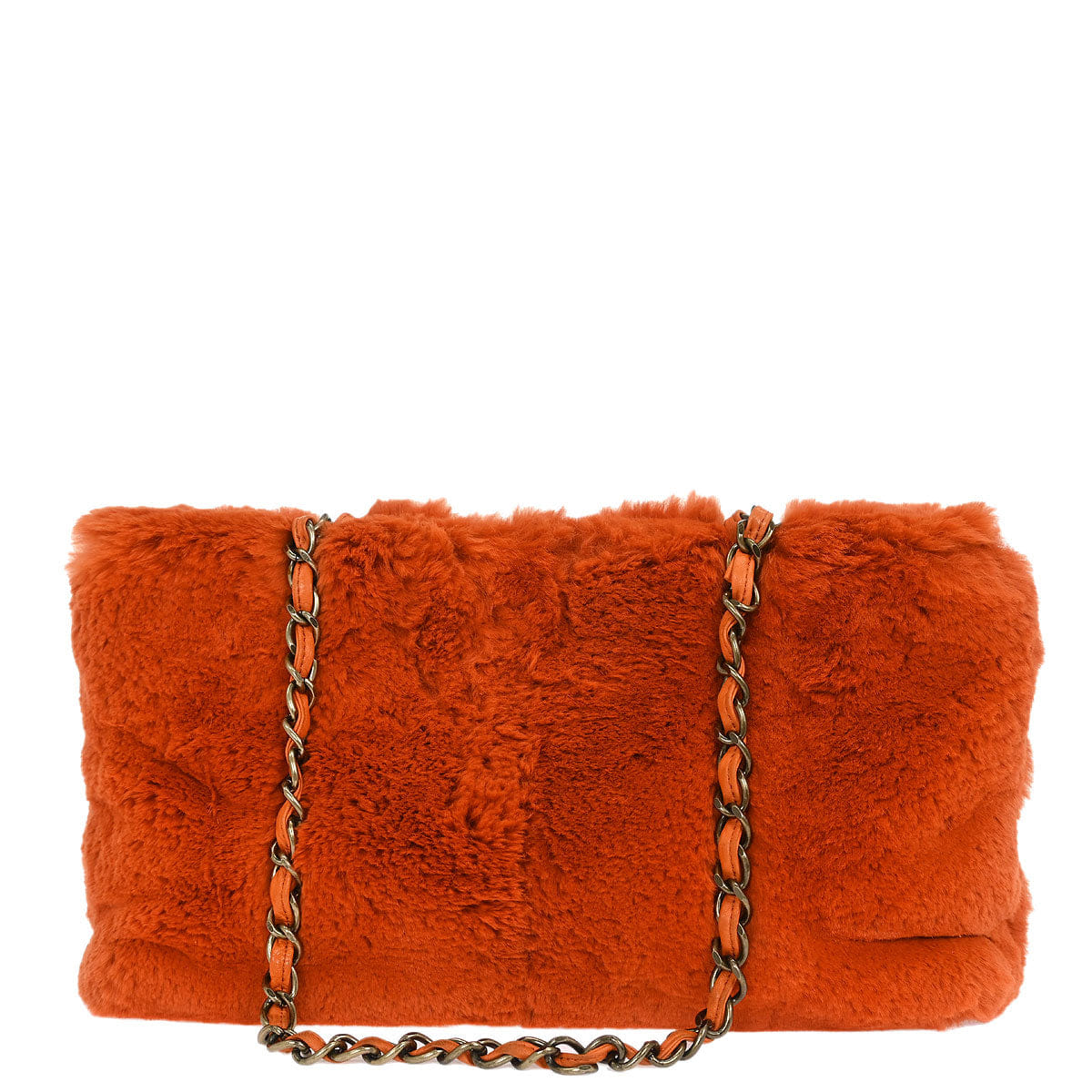 Chanel * 2000 - 2002 Orange Rabbit Fur Tote Chain Handbag