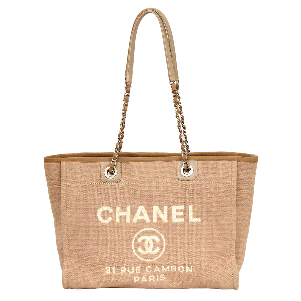 CHANEL DEAUVILLE BEIGE SMALL CANVAS TOTE BAG