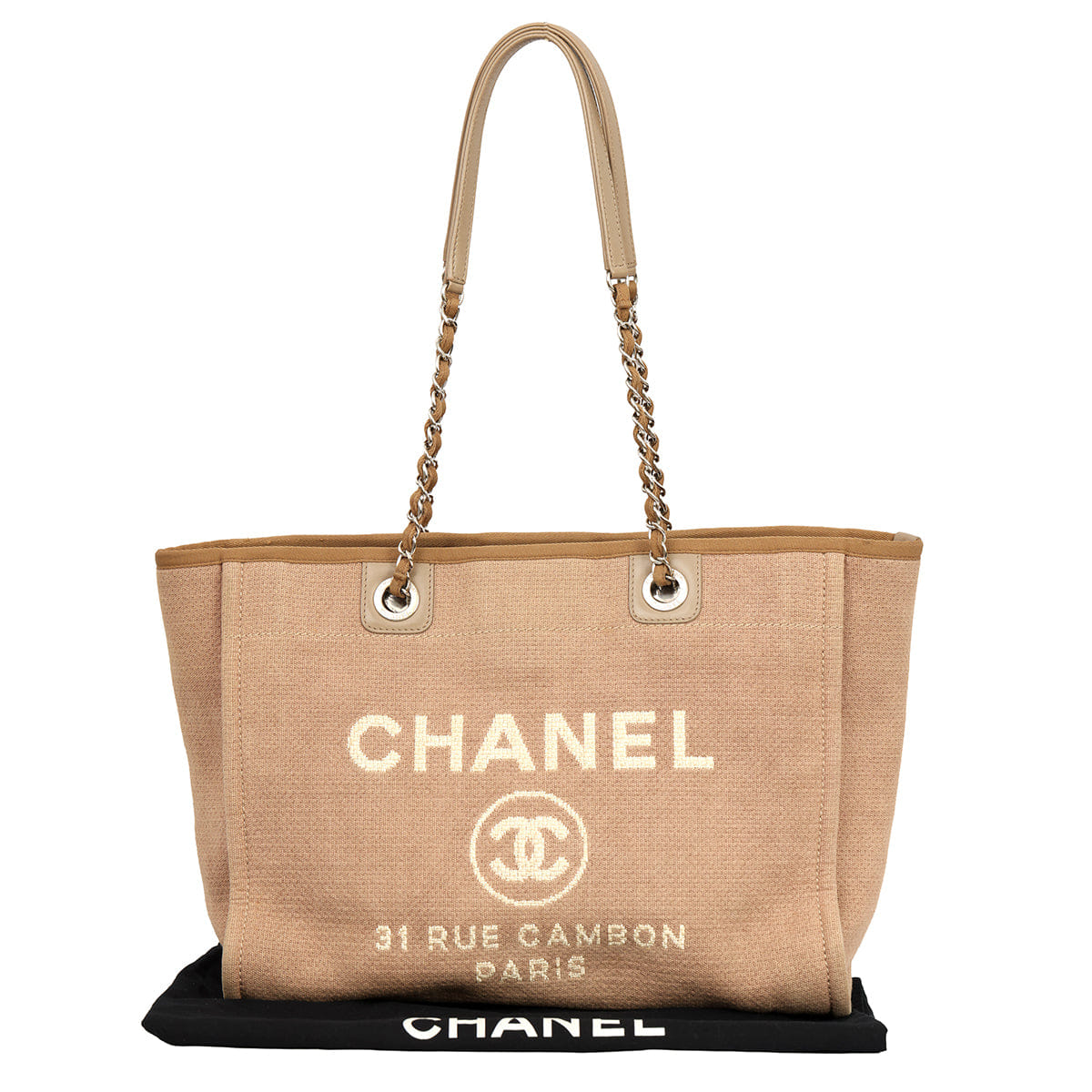 CHANEL DEAUVILLE BEIGE SMALL CANVAS TOTE BAG