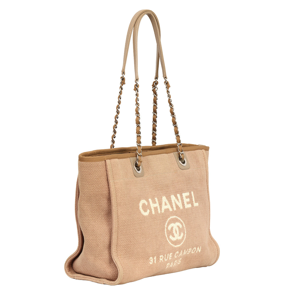 CHANEL DEAUVILLE BEIGE SMALL CANVAS TOTE BAG