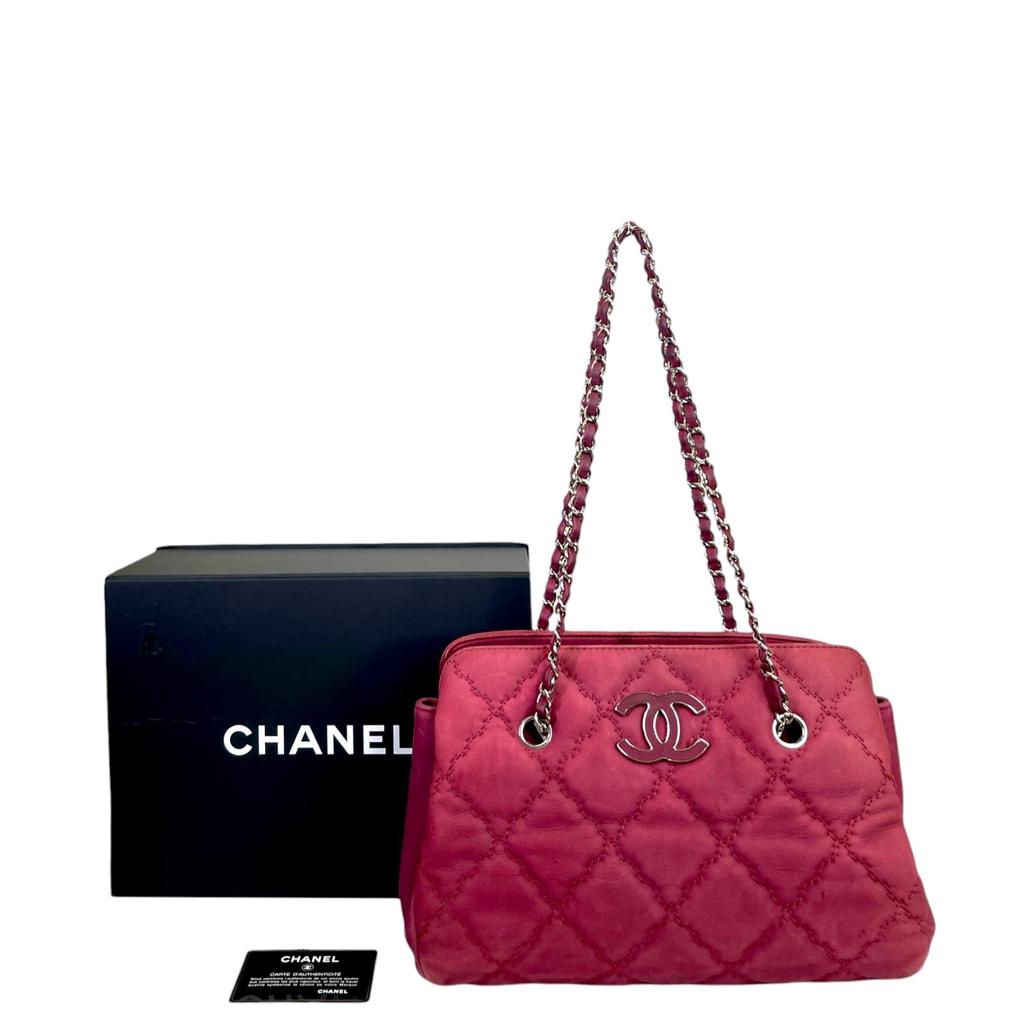 Chanel Hamptons Ultra Stitch Red Chain Tote Bag