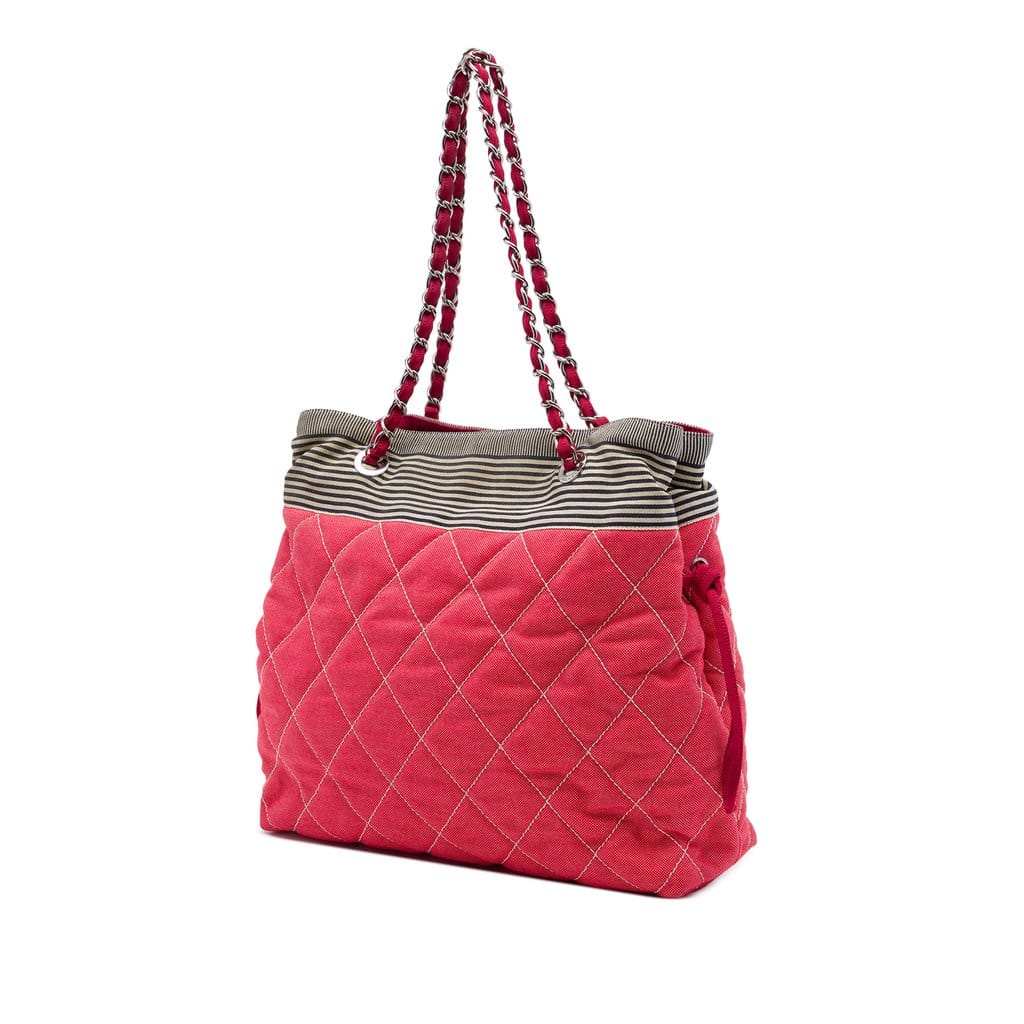 Chanel CC Quilted Denim Grosgrain Drawstring Tote