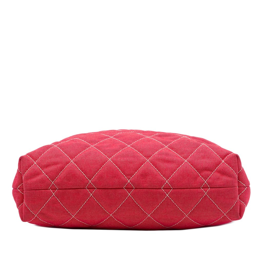 Chanel CC Quilted Denim Grosgrain Drawstring Tote