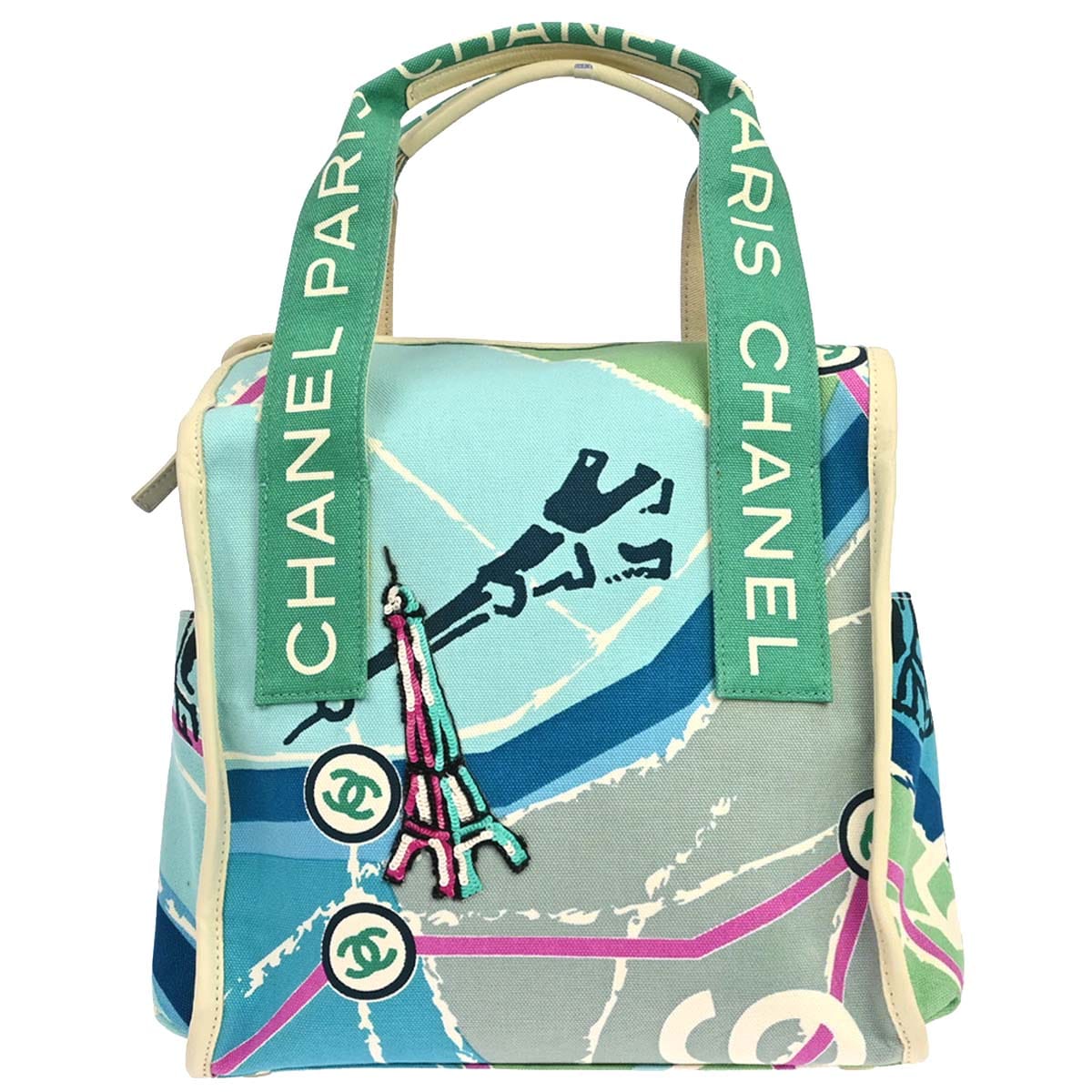 Chanel 2005 - 2006 Blue Canvas Sequins Cruise Line Paris Map Tote Handbag
