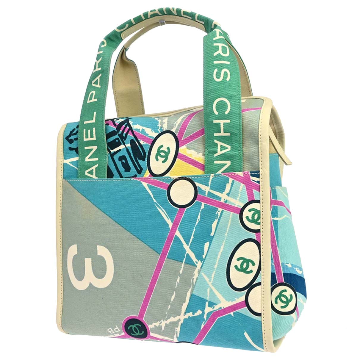 Chanel 2005 - 2006 Blue Canvas Sequins Cruise Line Paris Map Tote Handbag