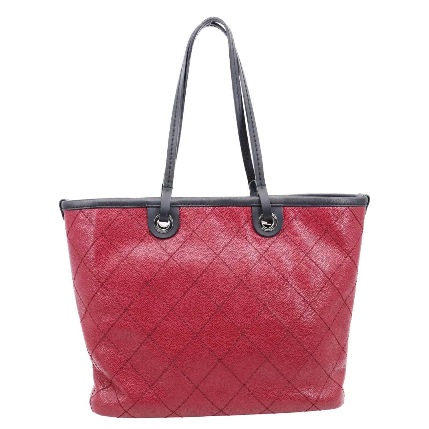 CHANEL Shopping Fever Quilted Caviar Leather Tote Bag Maroon