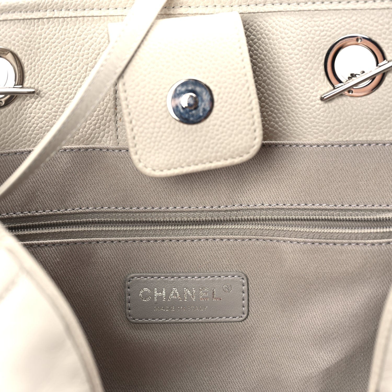Chanel Glazed Calfskin Small Deauville Tote Ecru