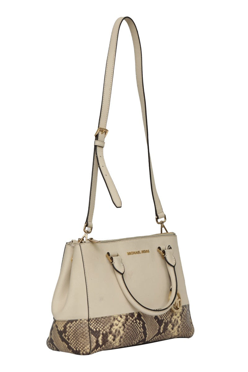 Michael Kors Beige Snake Print Embossed Tote Bag