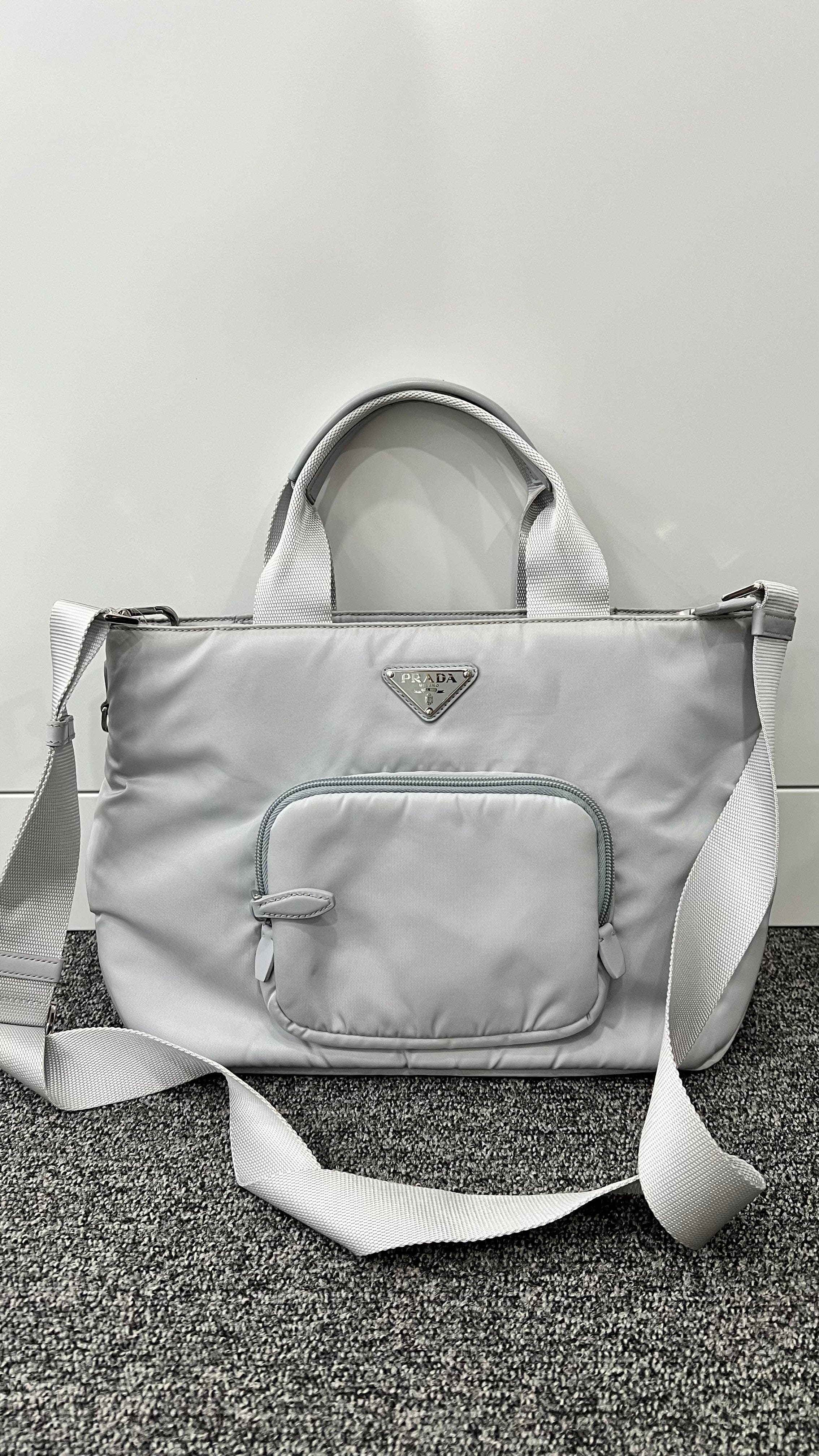 Prada 2WAY Handbag 1BG354 Nylon Light Blue SV Discoloration B0120RMHTP