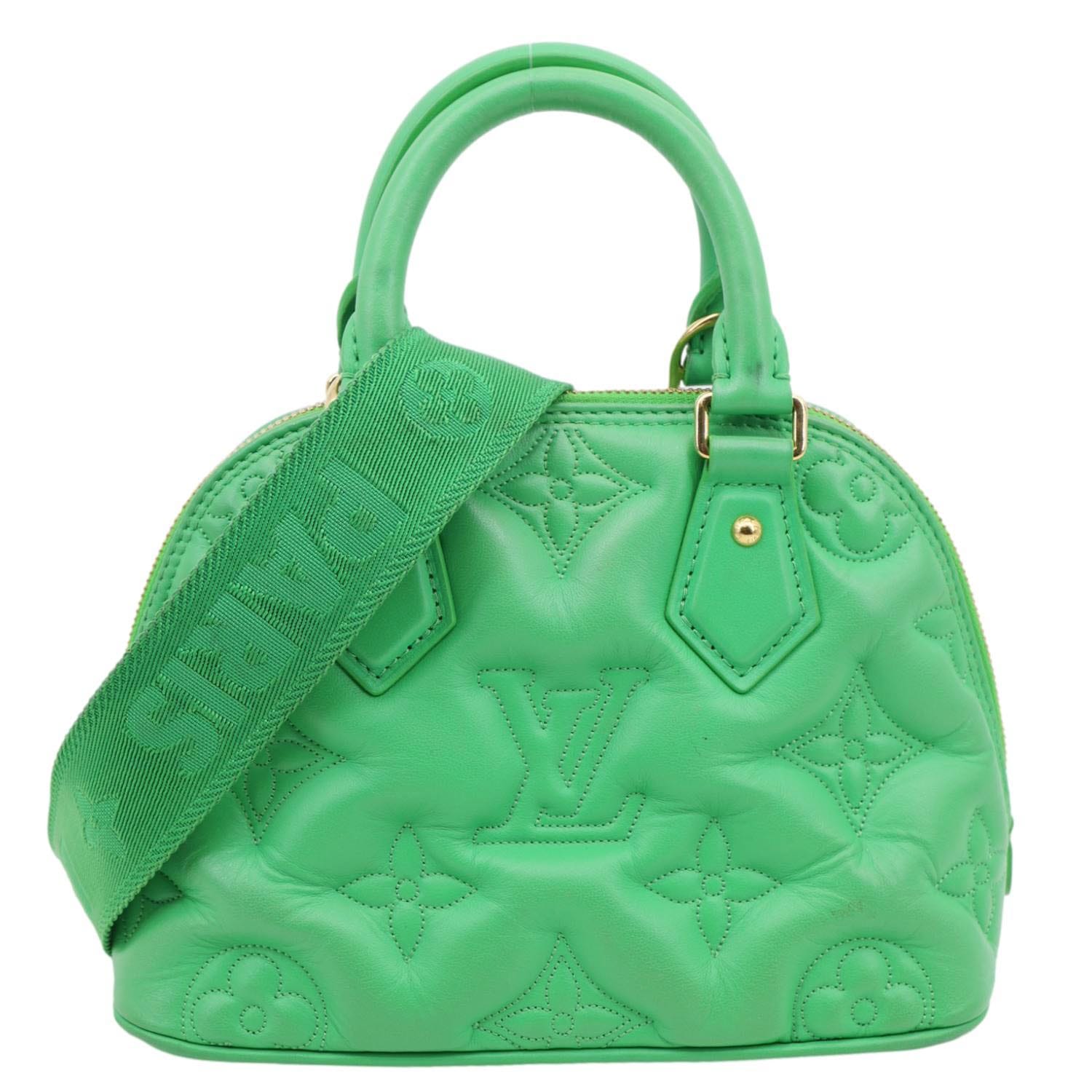 LOUIS VUITTON Alma Soft BB Bubblegram Quilted Leather Satchel Crossbody Bag Green