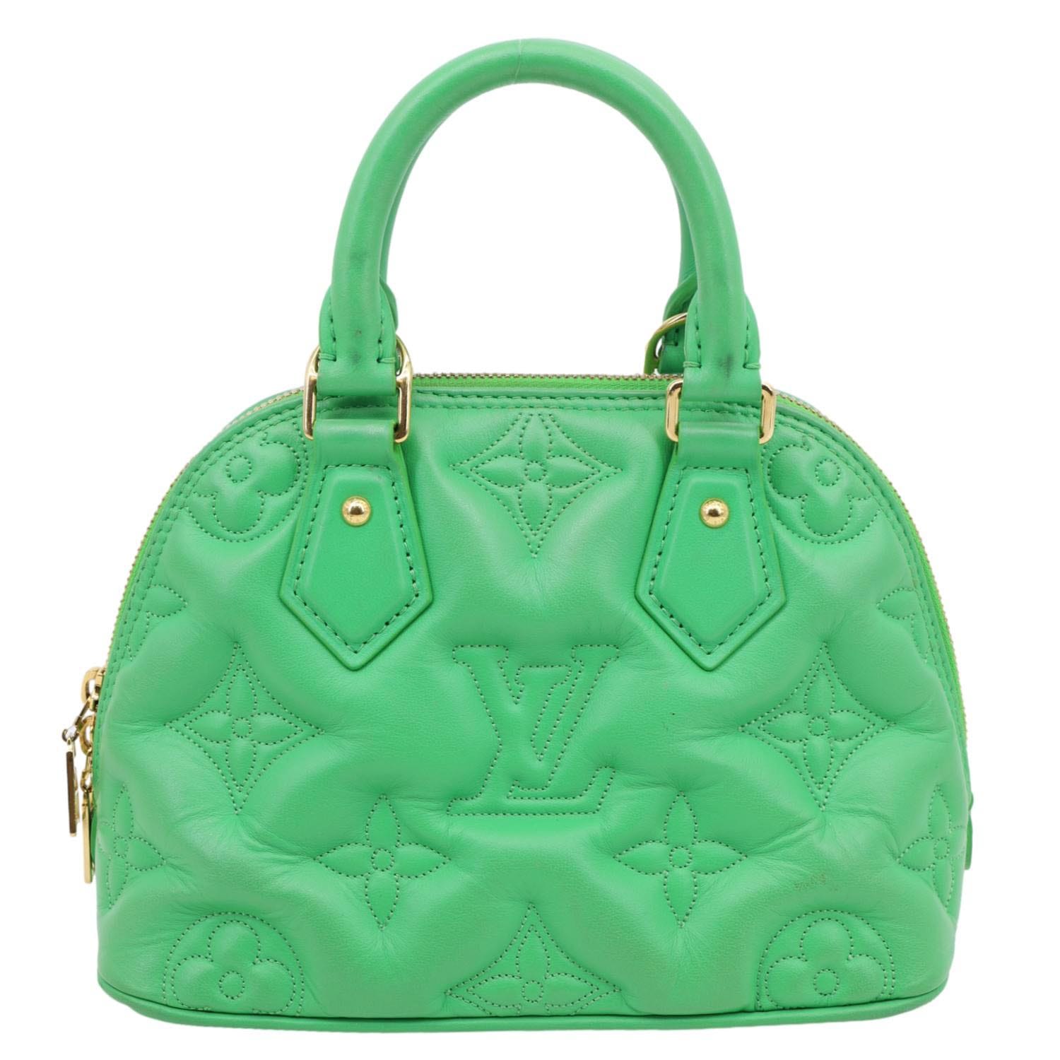 LOUIS VUITTON Alma Soft BB Bubblegram Quilted Leather Satchel Crossbody Bag Green