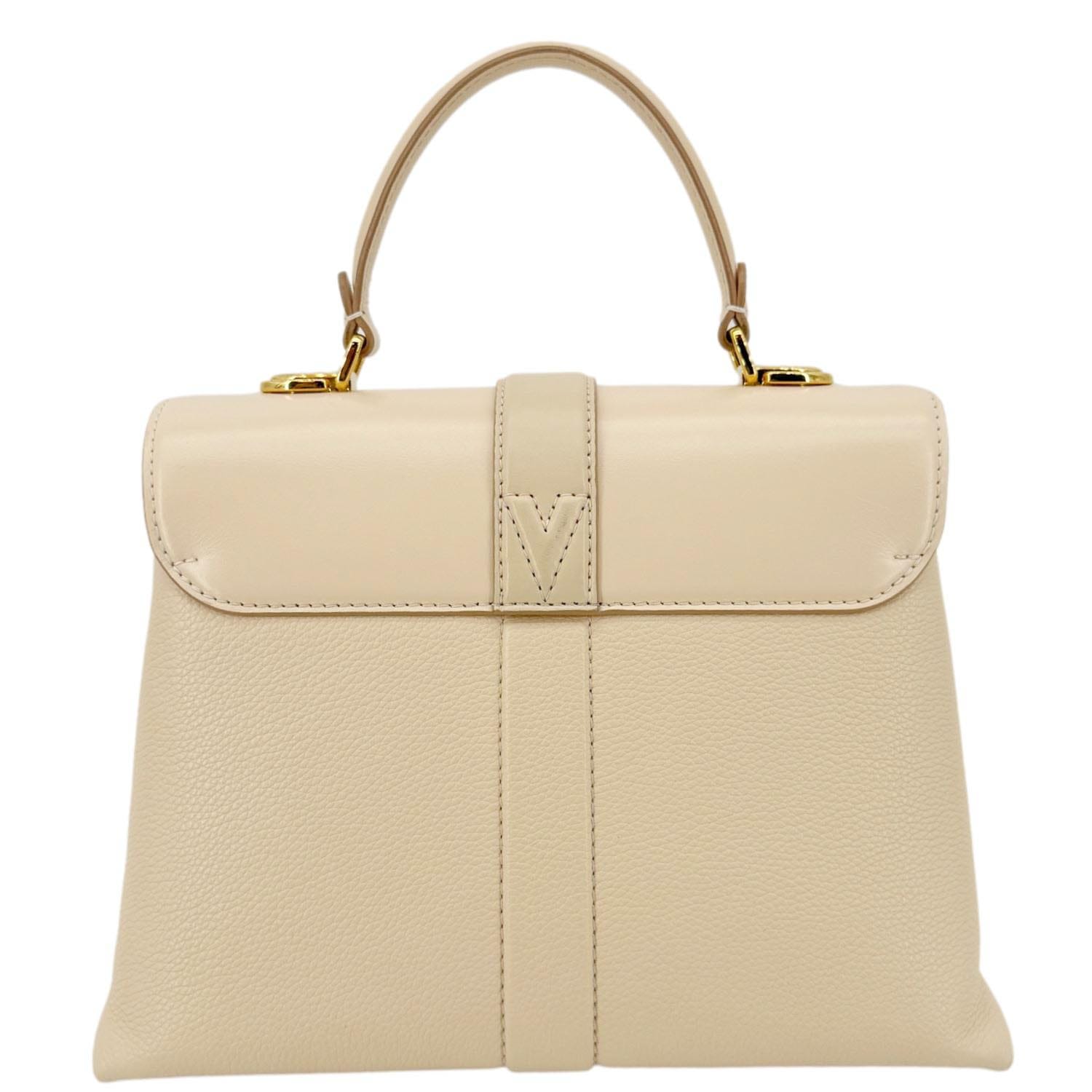 LOUIS VUITTON Rose Des Vents PM Grained Leather Top Handle Crossbody Bag Creme