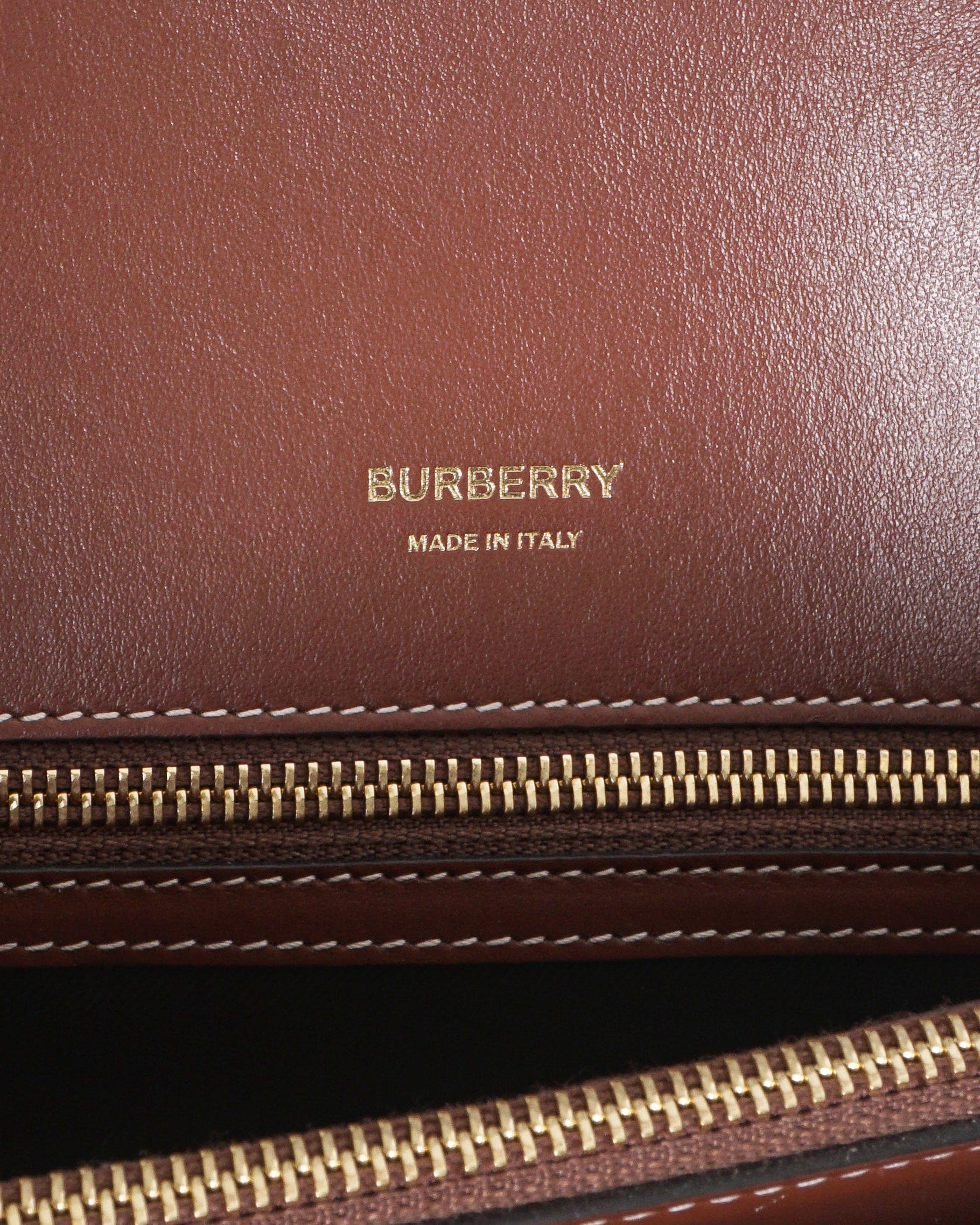 Burberry Vintage Check Canvas & Brown Leather Small Title Tote