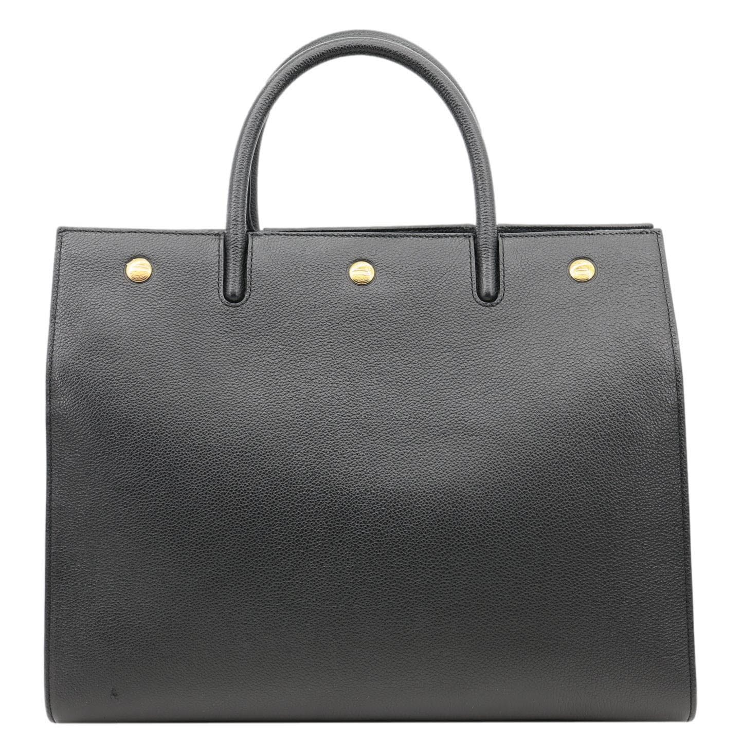 BURBERRY Title Pebbled Leather Tote Bag Black