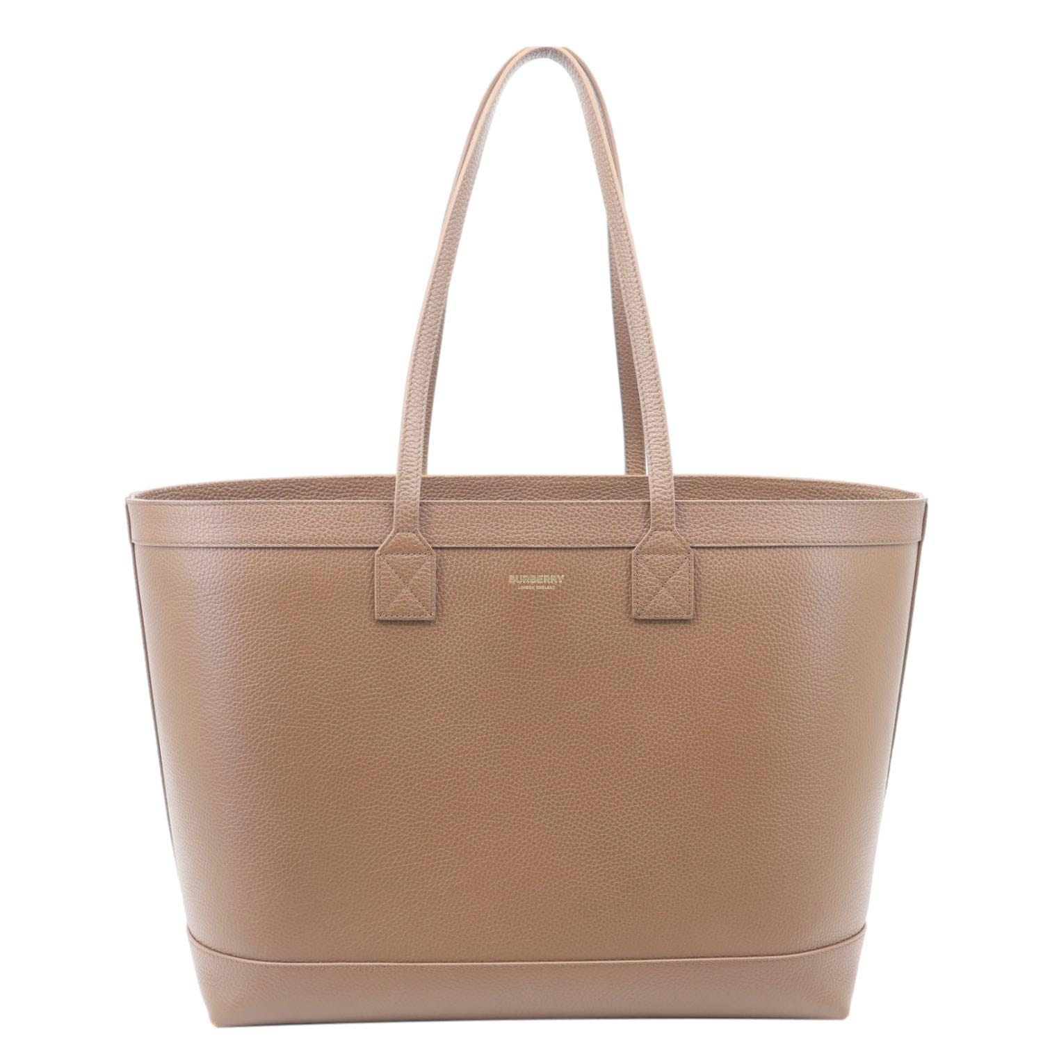 BURBERRY London Medium Grainy Calfskin Leather Tote Bag Brown