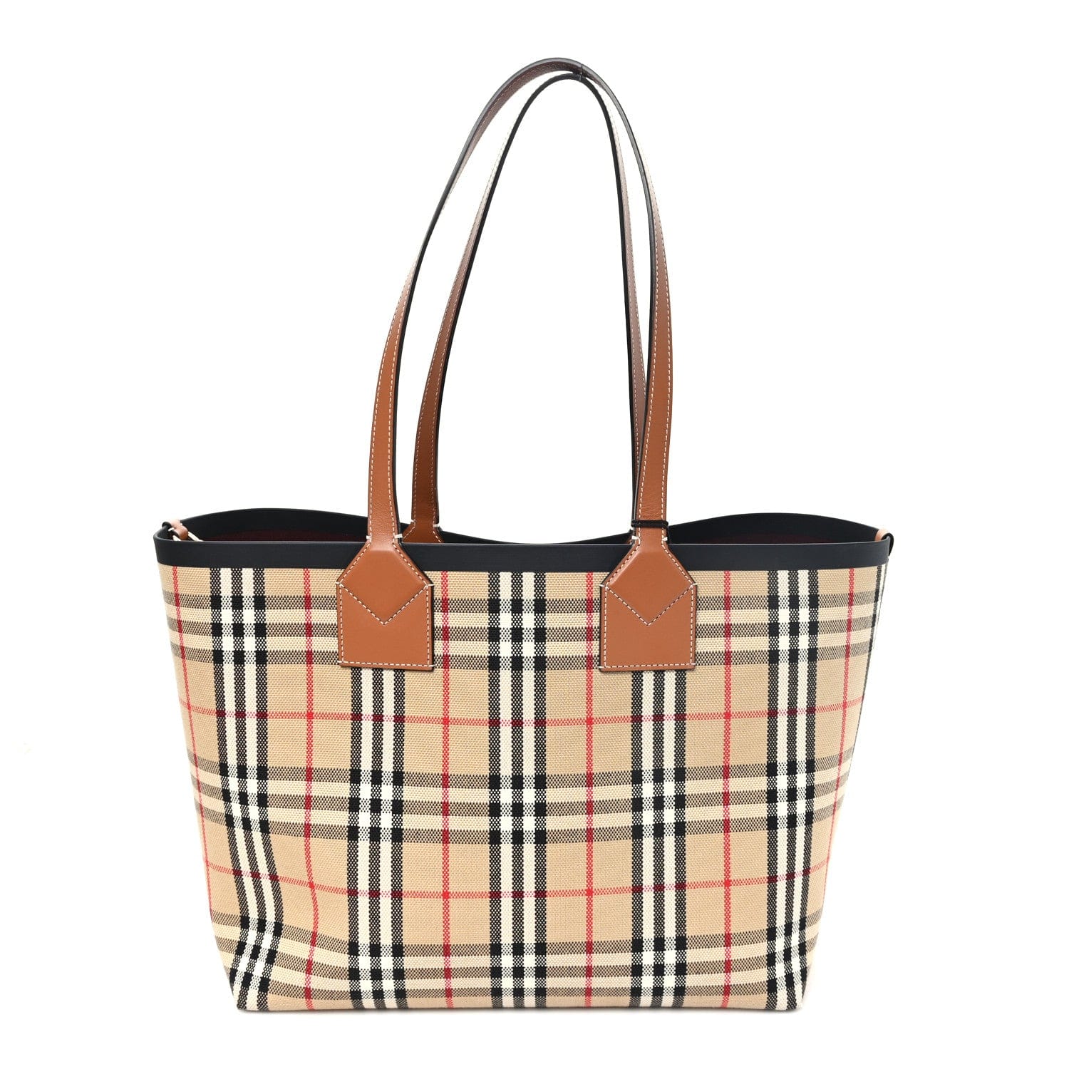 Burberry Cotton Vintage Check Medium London Tote Bag Briar Brown Black