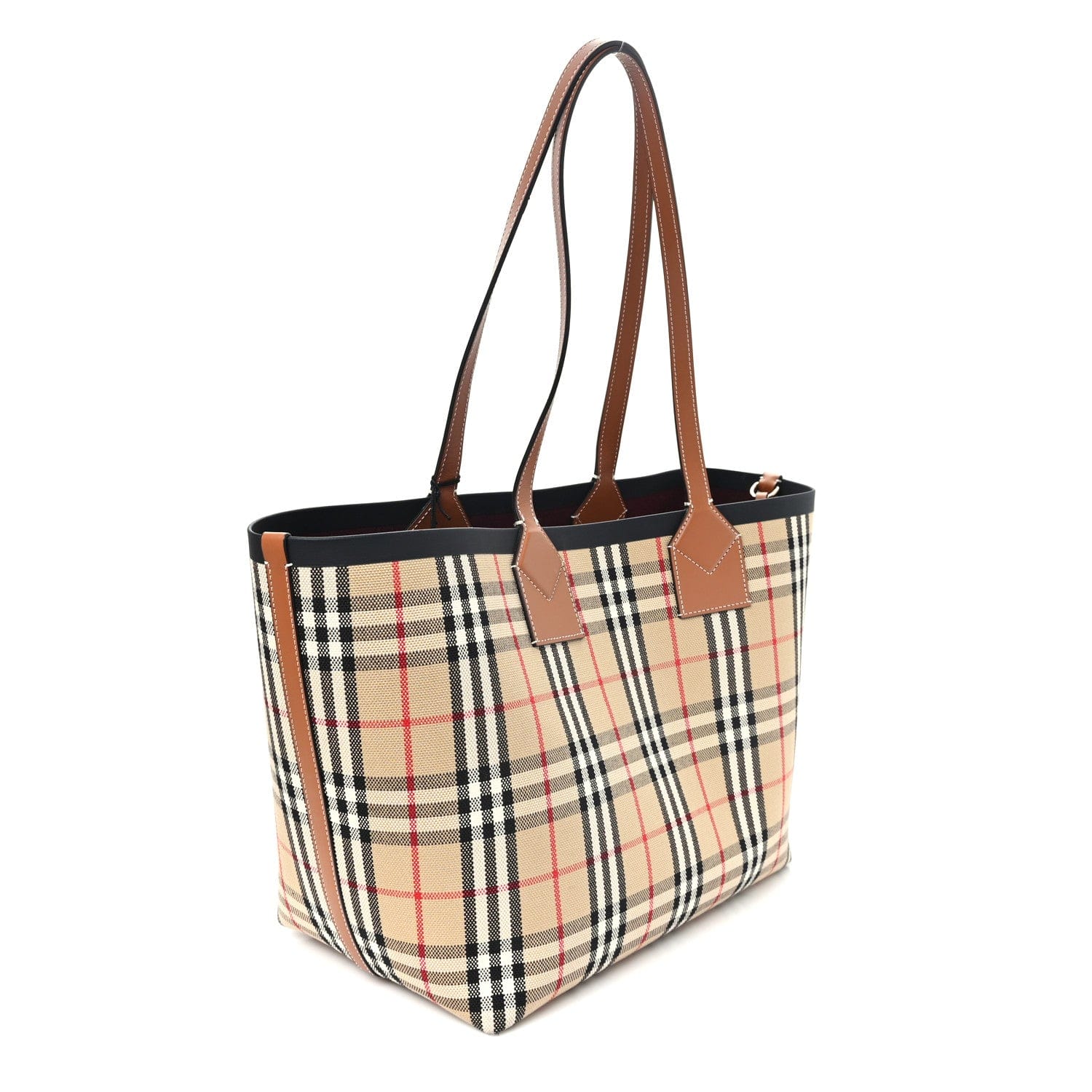 Burberry Cotton Vintage Check Medium London Tote Bag Briar Brown Black