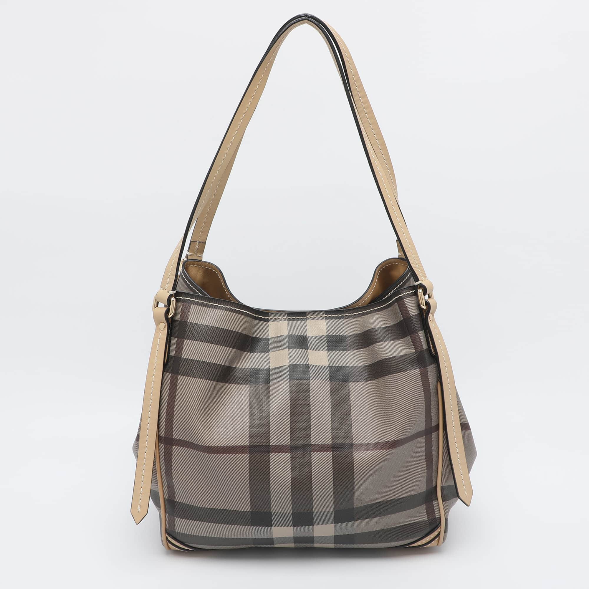 Burberry Canterbury Small Beige Smoke House Check Pvc And Leather Tote