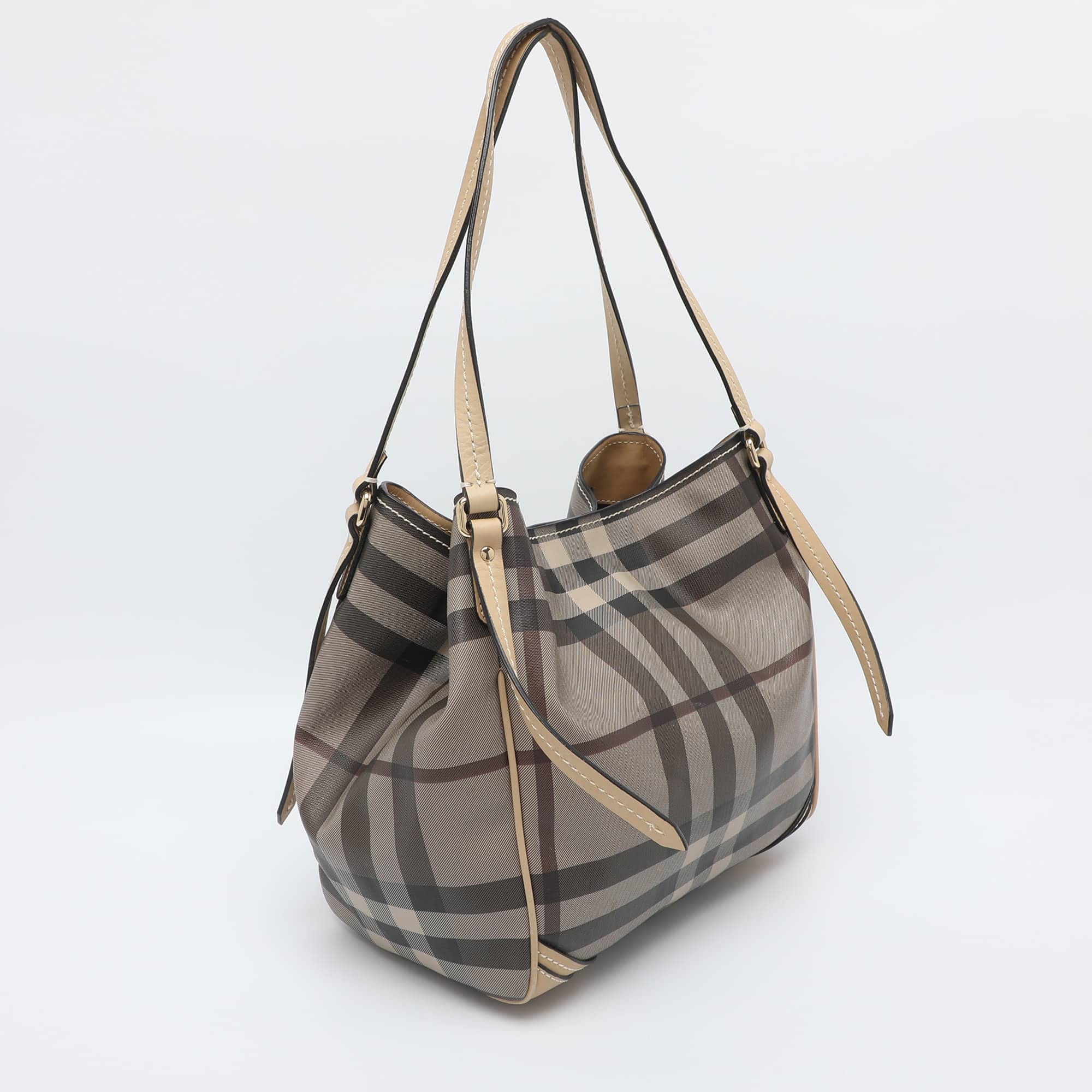 Burberry Canterbury Small Beige Smoke House Check Pvc And Leather Tote