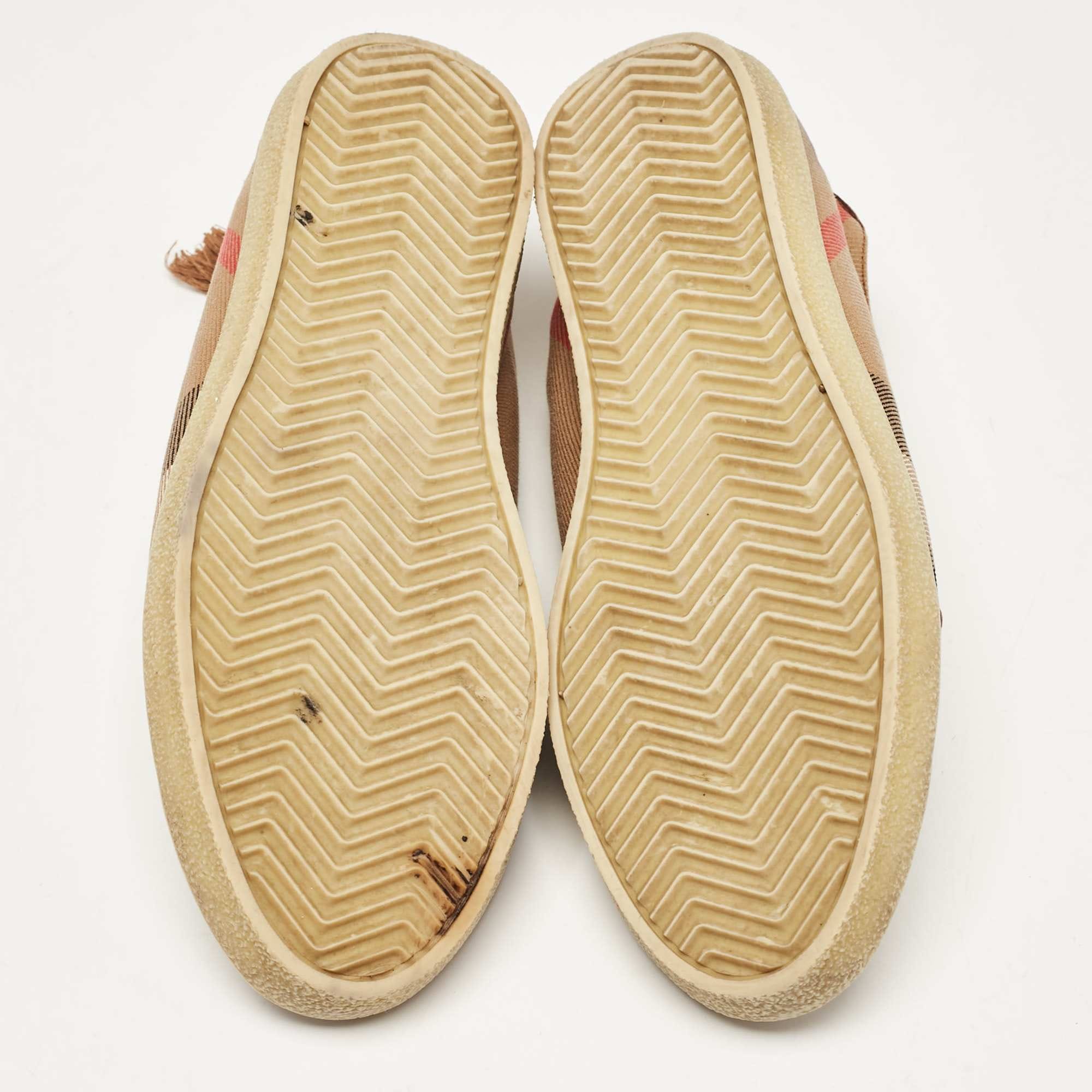 Burberry Brown/beige Canvas And Leather Low Top Sneakers