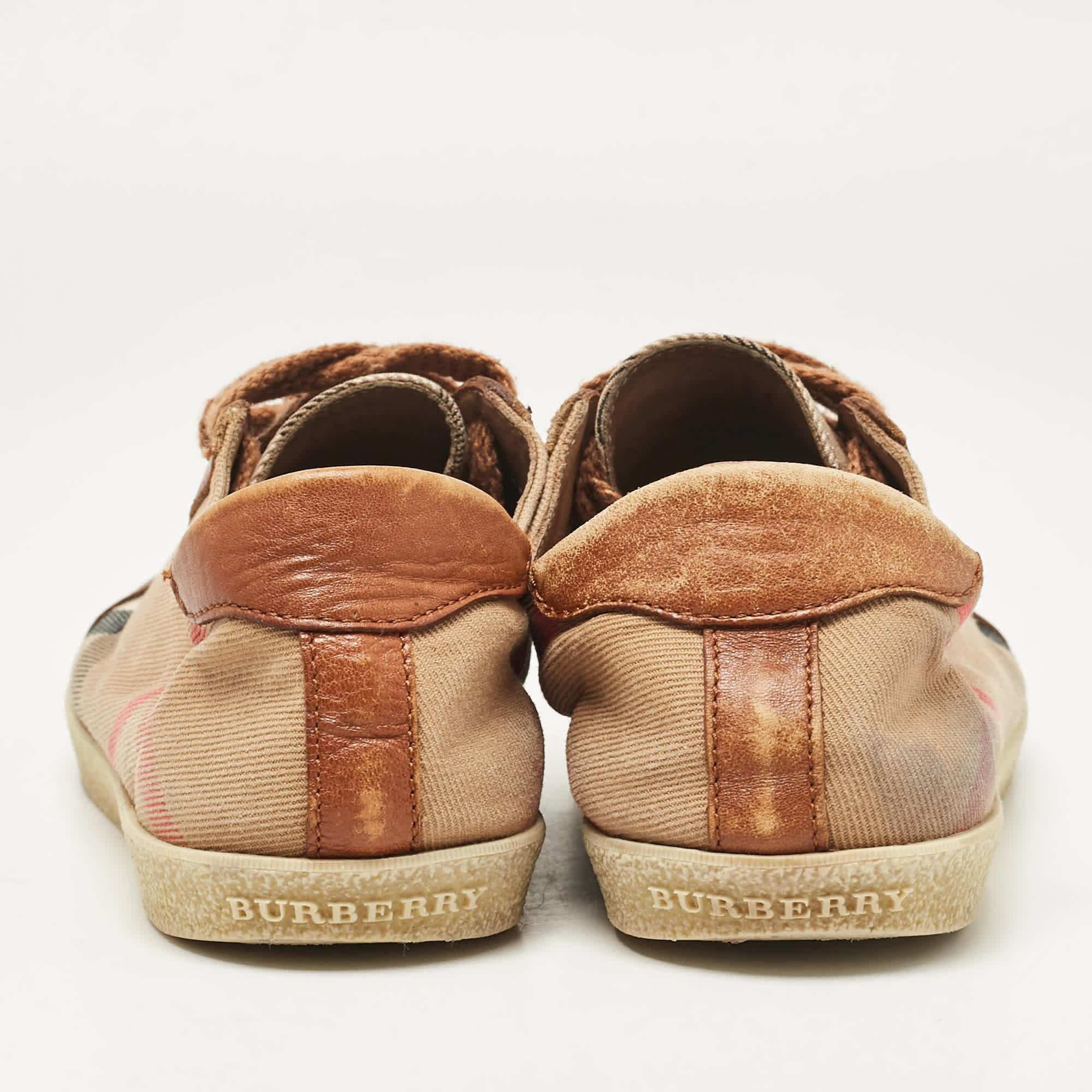 Burberry Brown/beige Canvas And Leather Low Top Sneakers