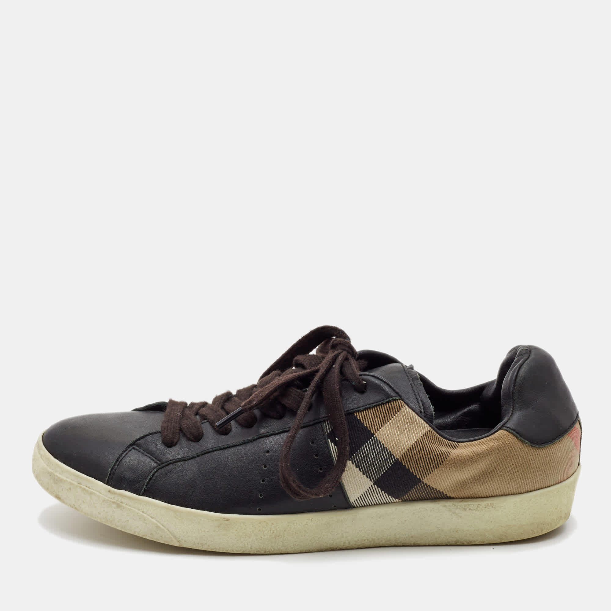 Burberry Black/beige Canvas And Leather Lace Up Sneakers