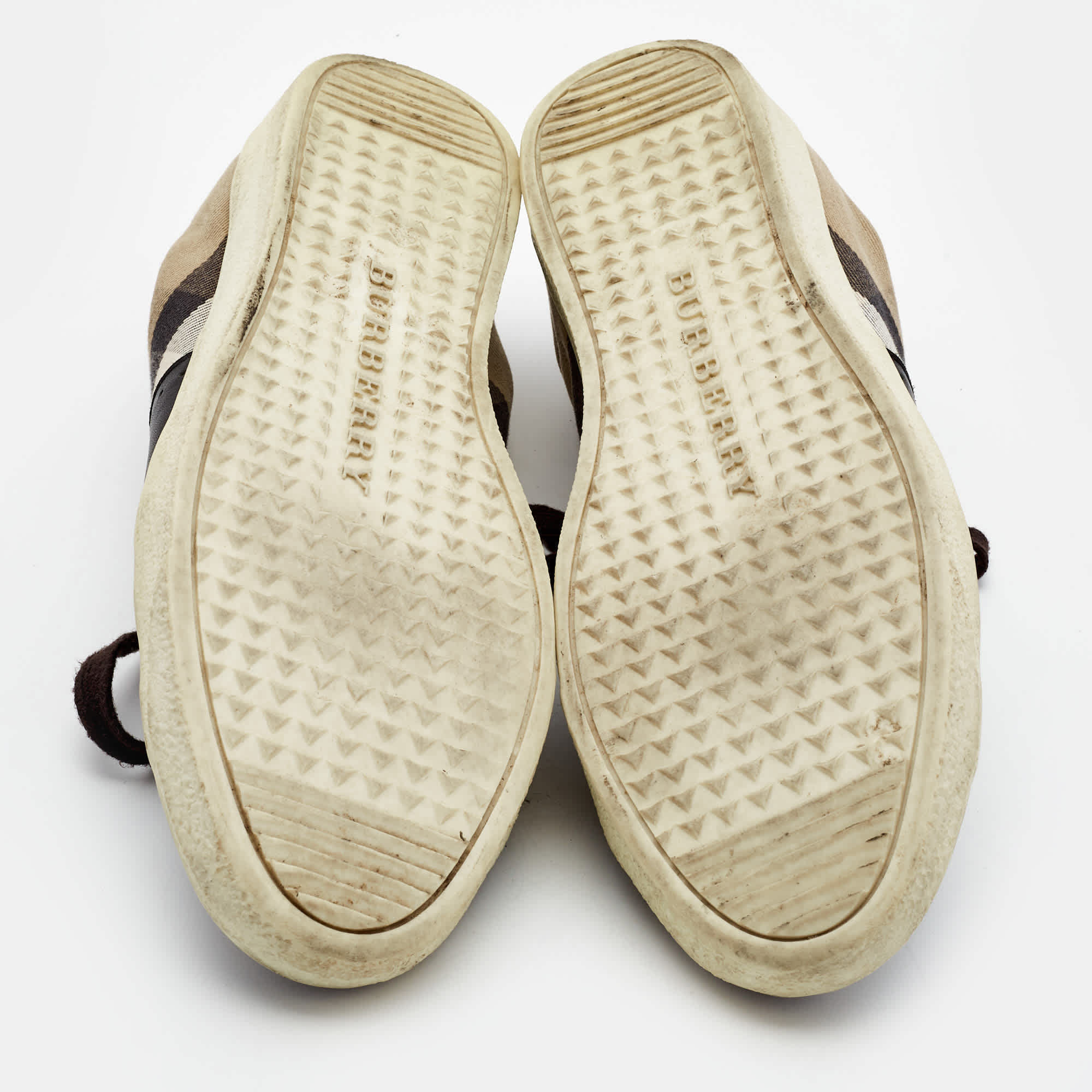 Burberry Black/beige Canvas And Leather Lace Up Sneakers